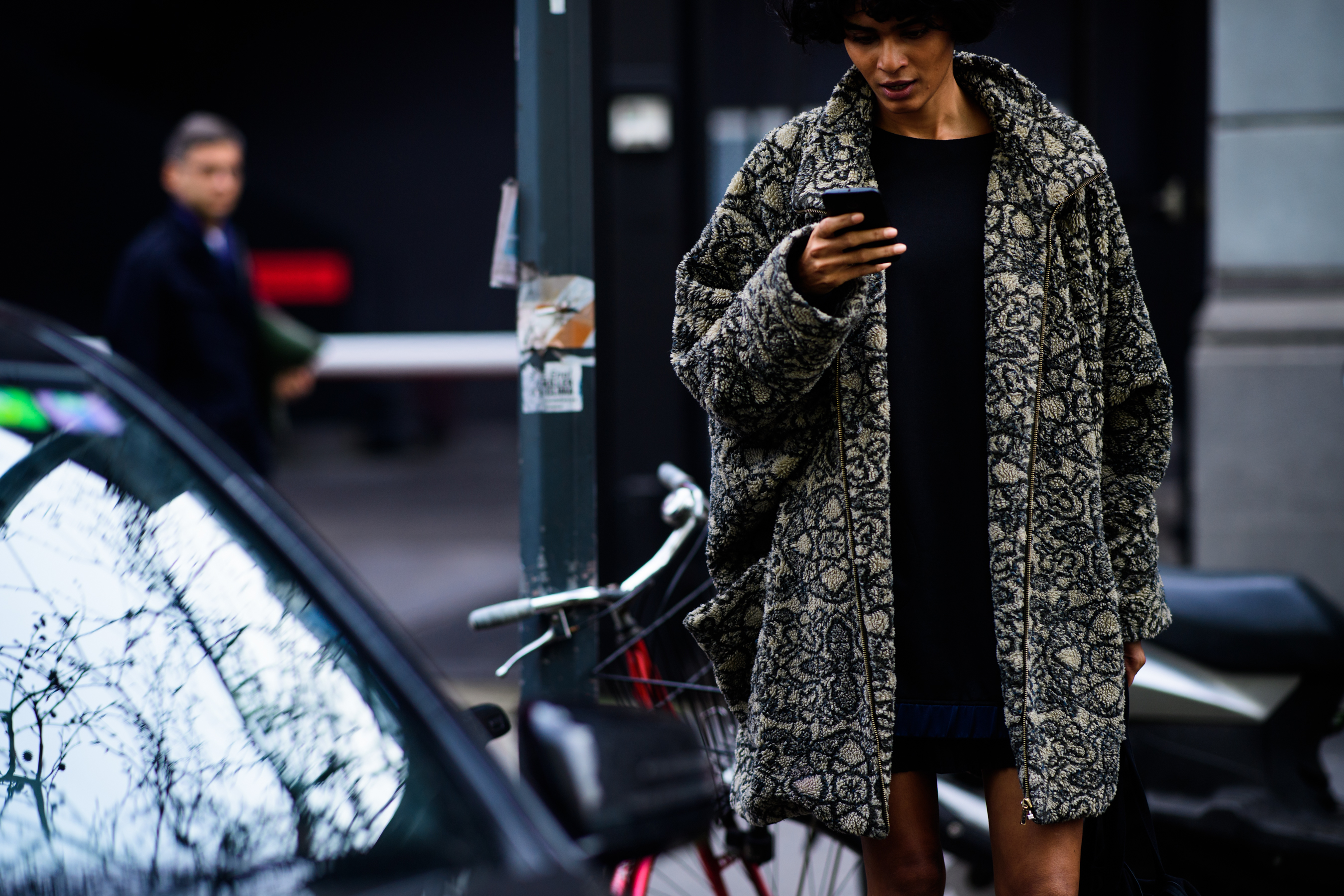 Indian model wearing fleece coat