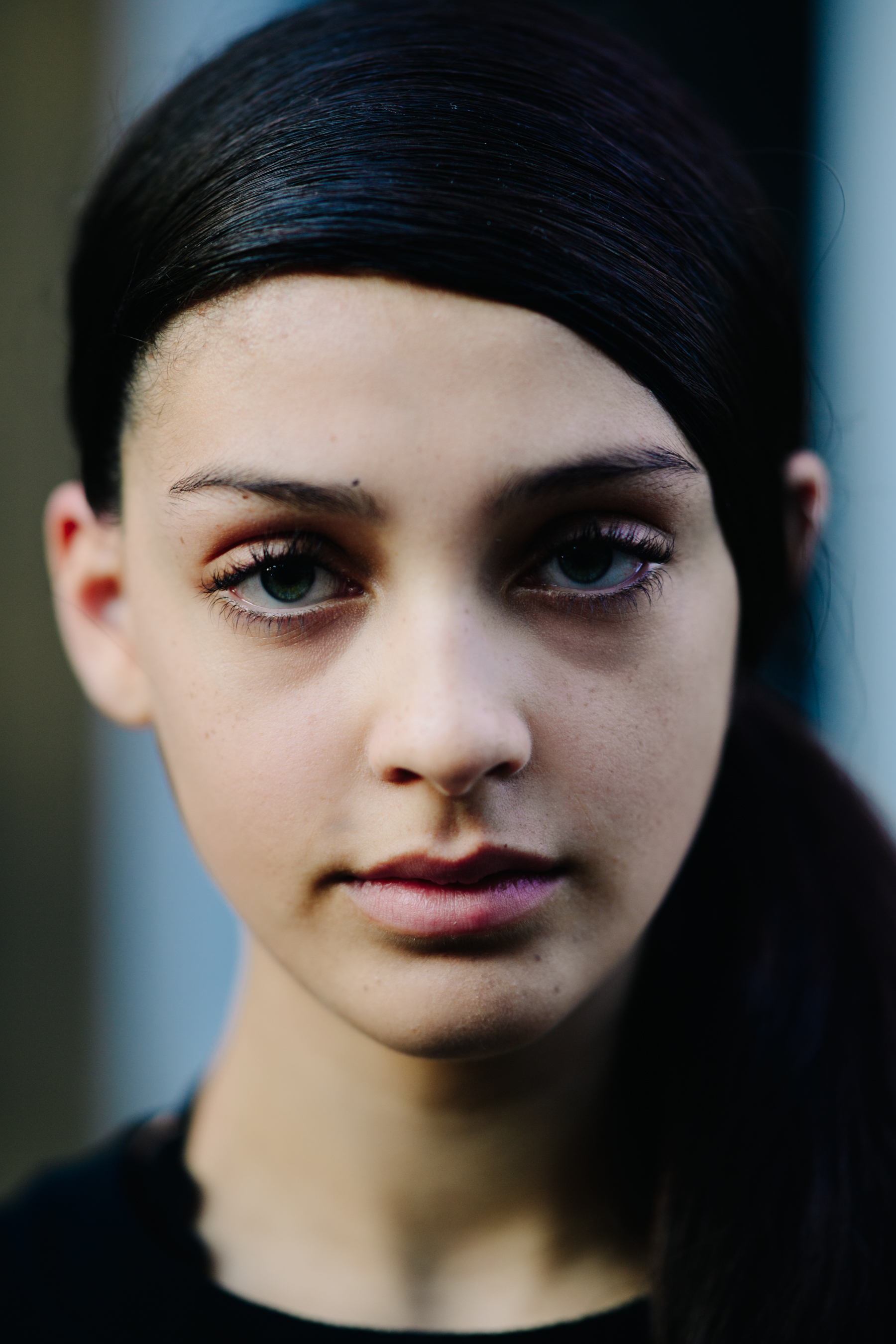 Portrait of model with black hair