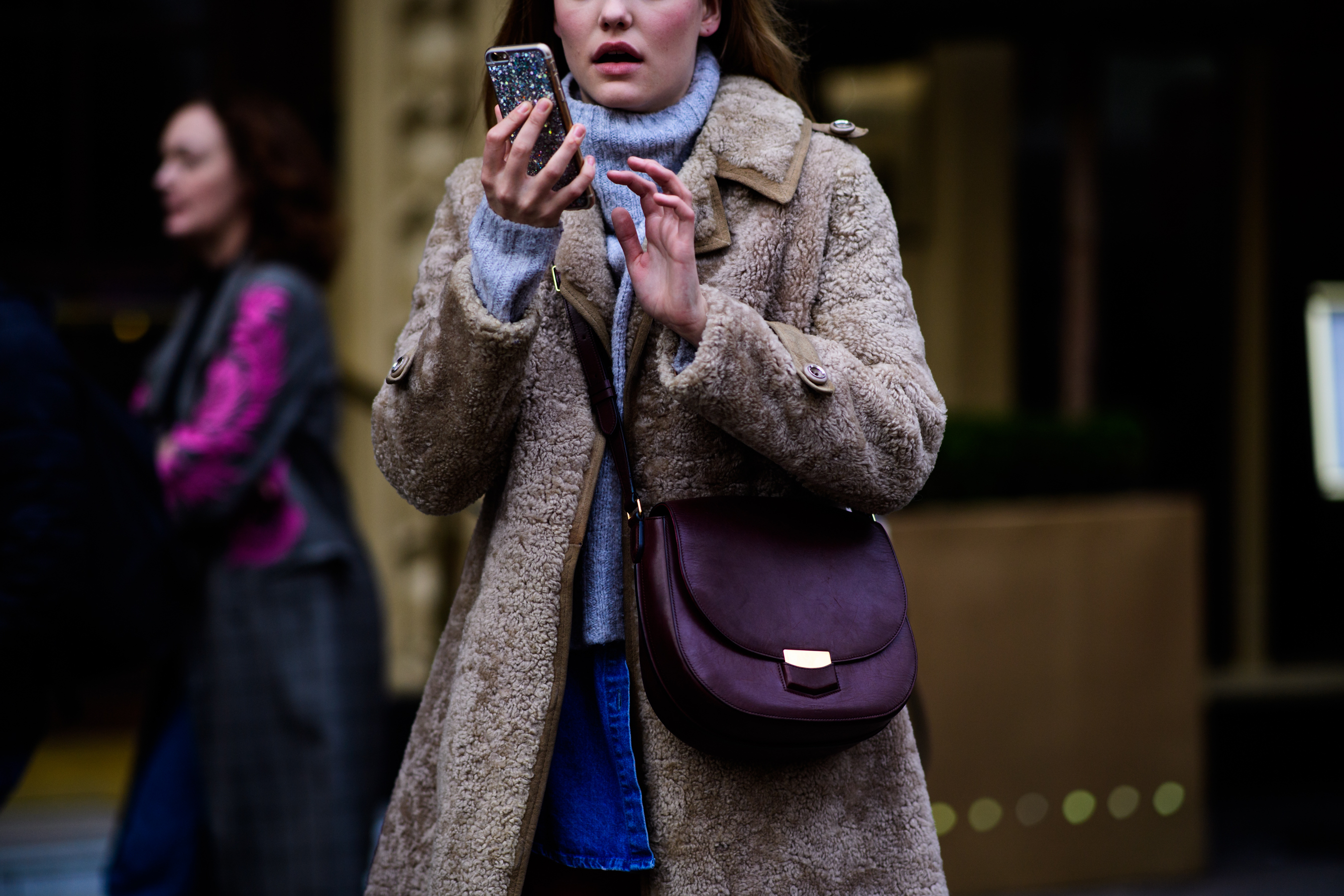 Model wearing fur coat