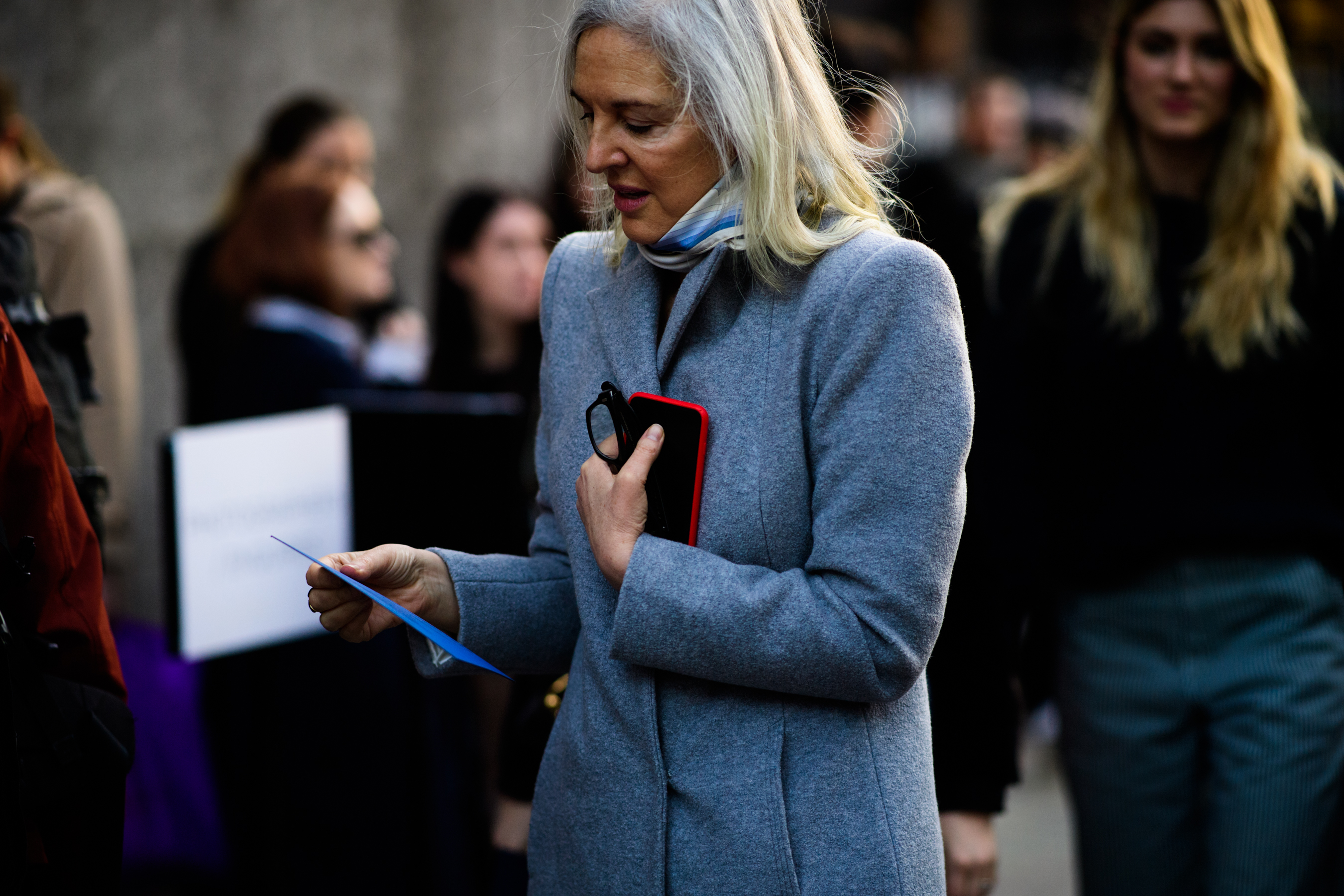 Woman wearing grey clothes