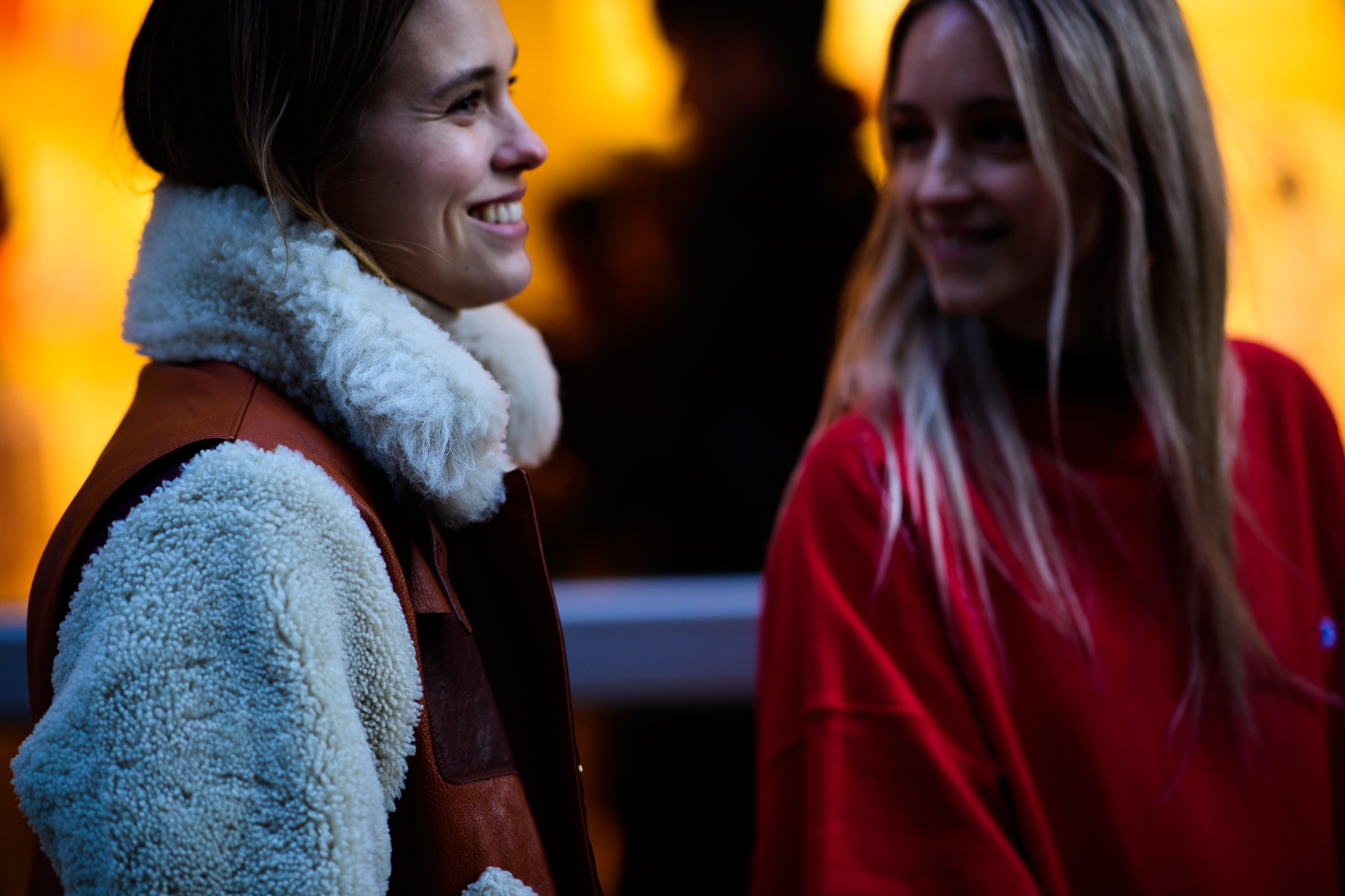 Two bloggers wearing sheepskin jacket