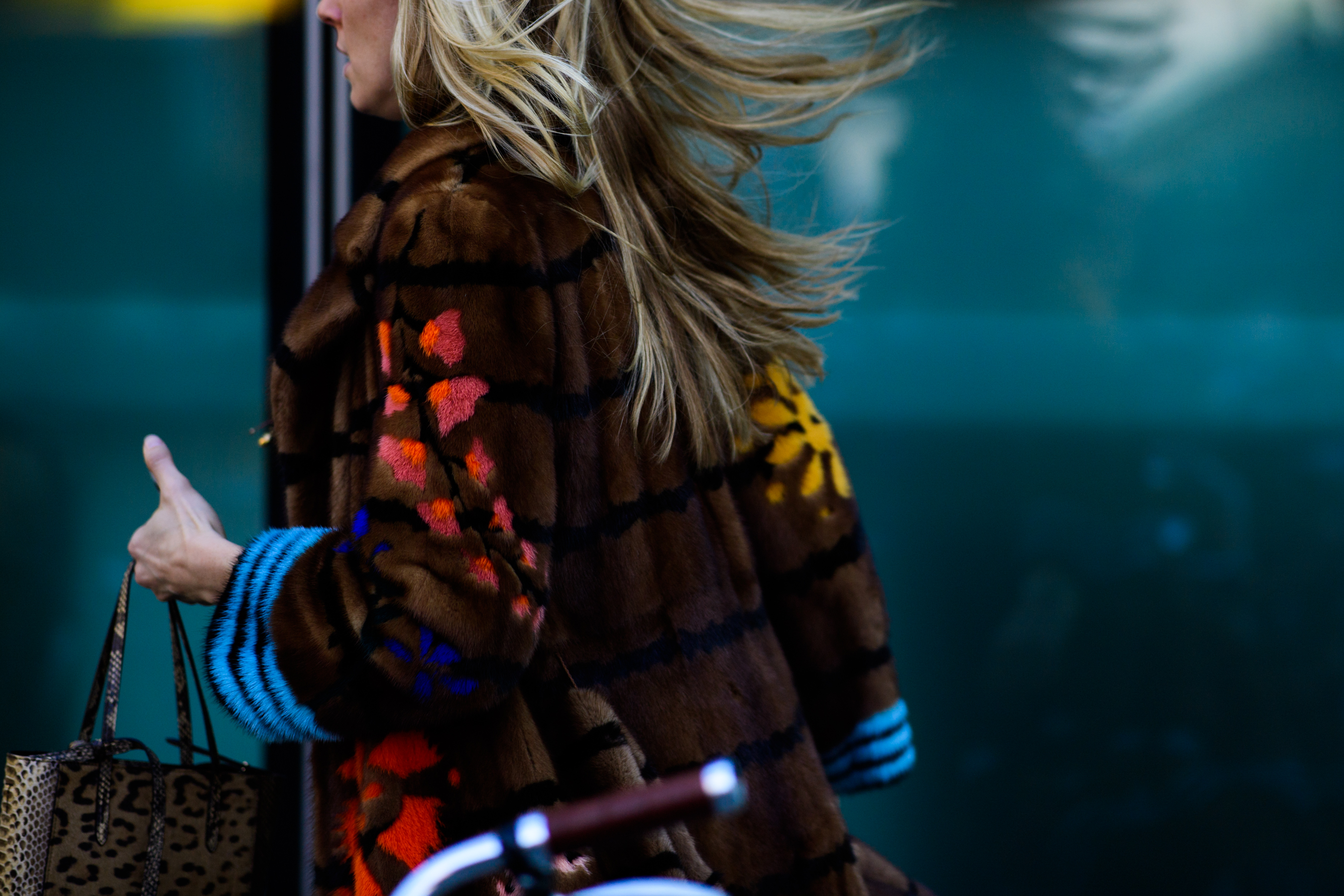 Editor wearing Fendi fur coat