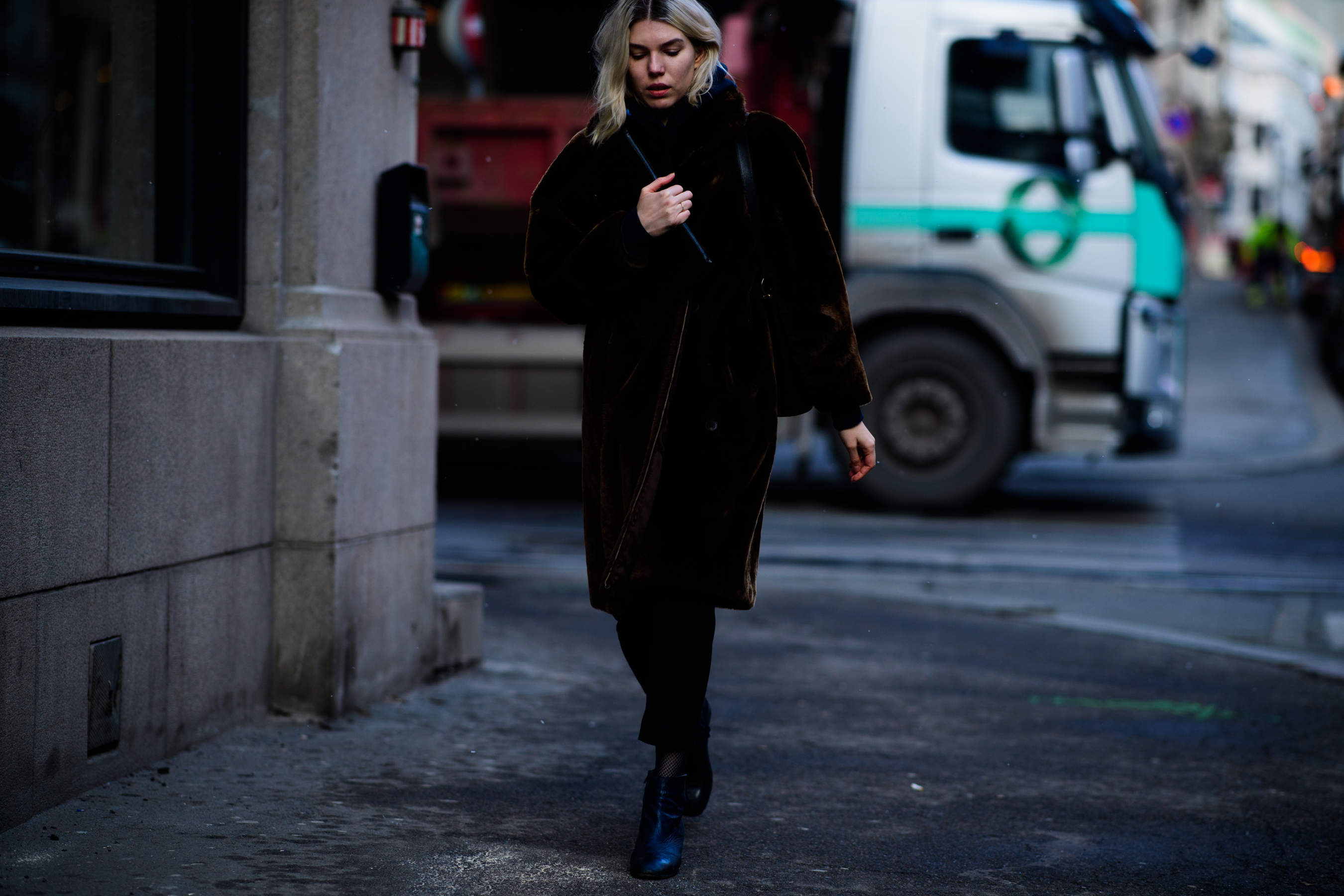 Woman wearing fur coat