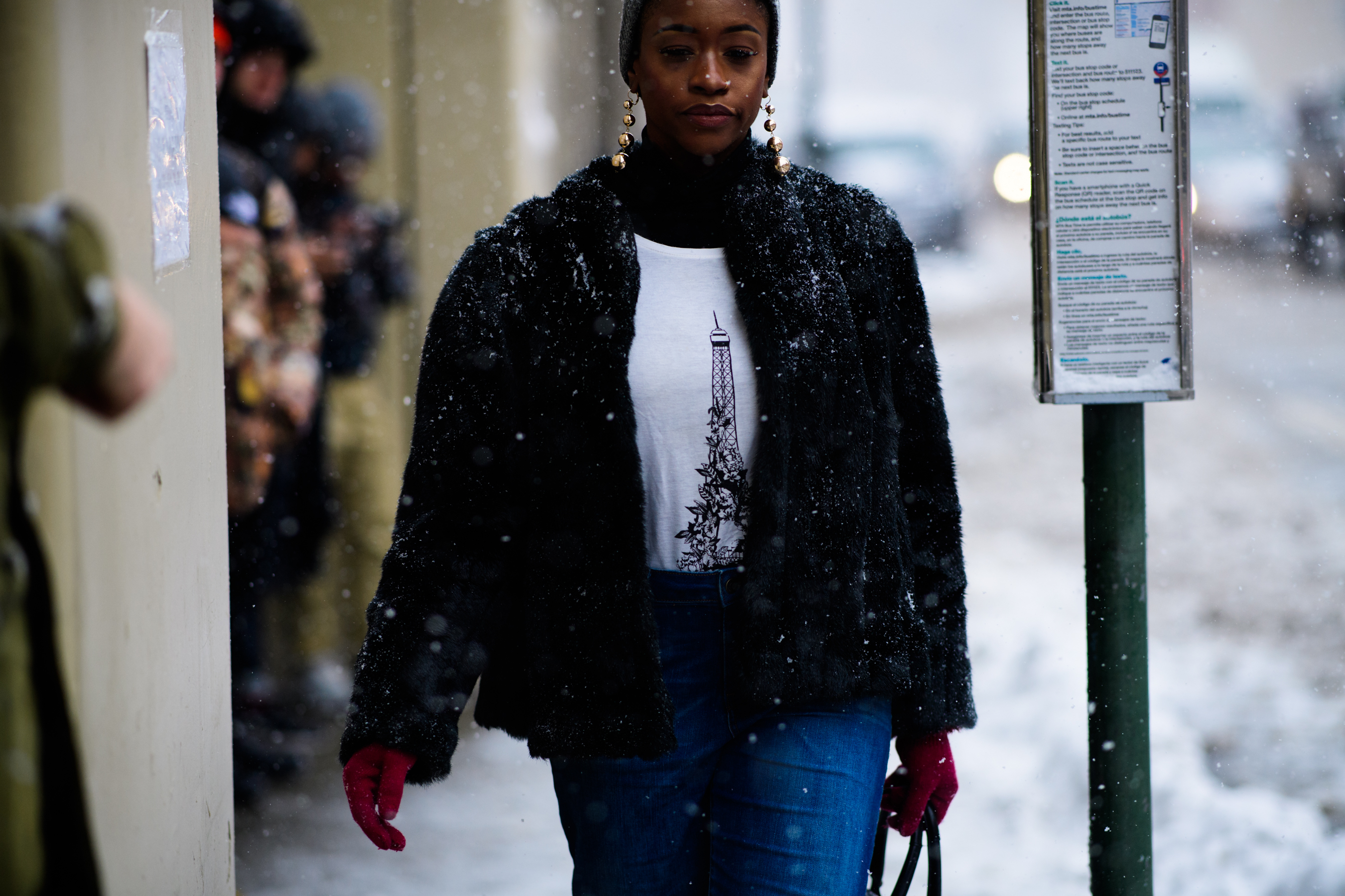 Woman wearing fur coat