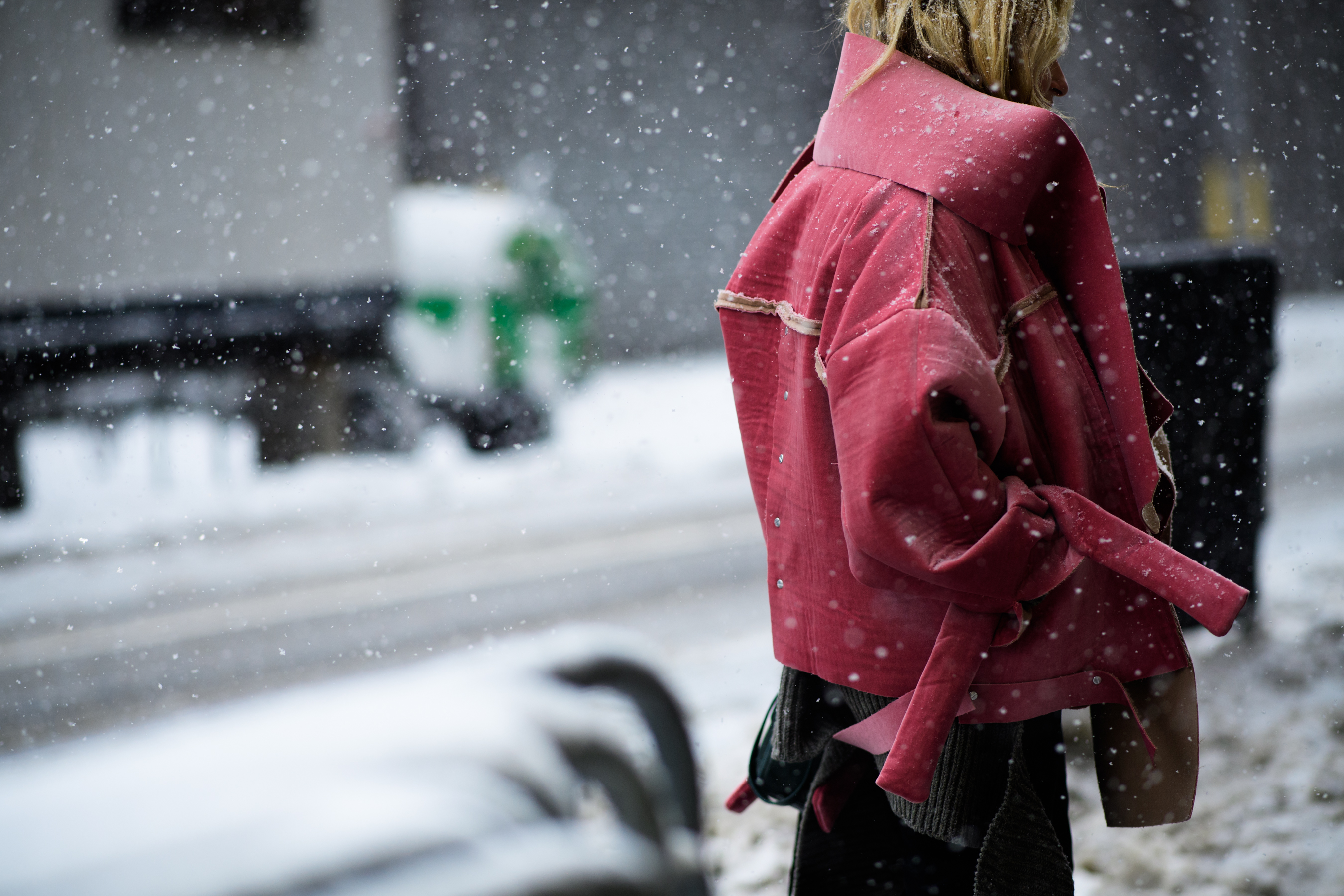 Woman wearing pink jacket