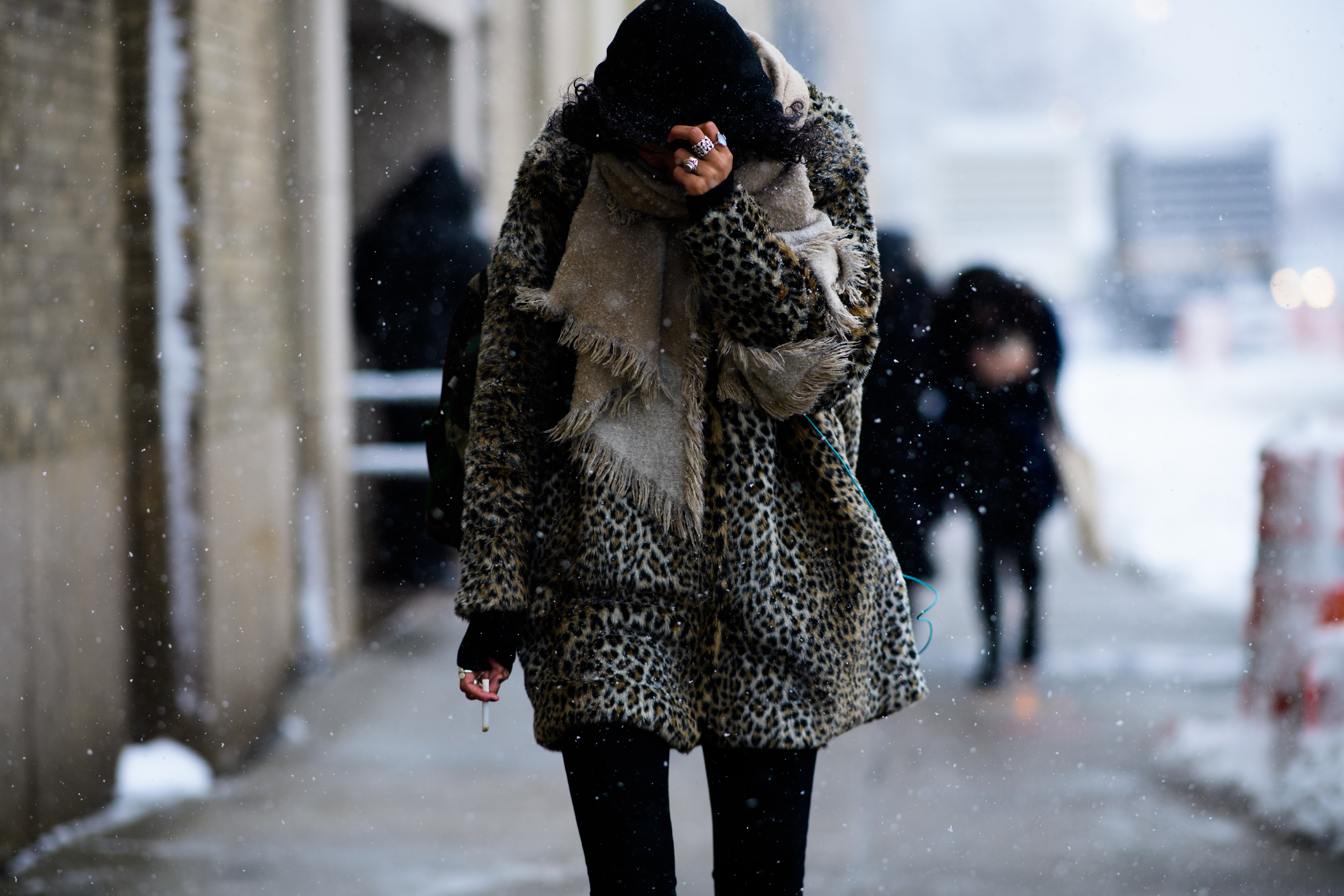 Woman wearing panther jacket