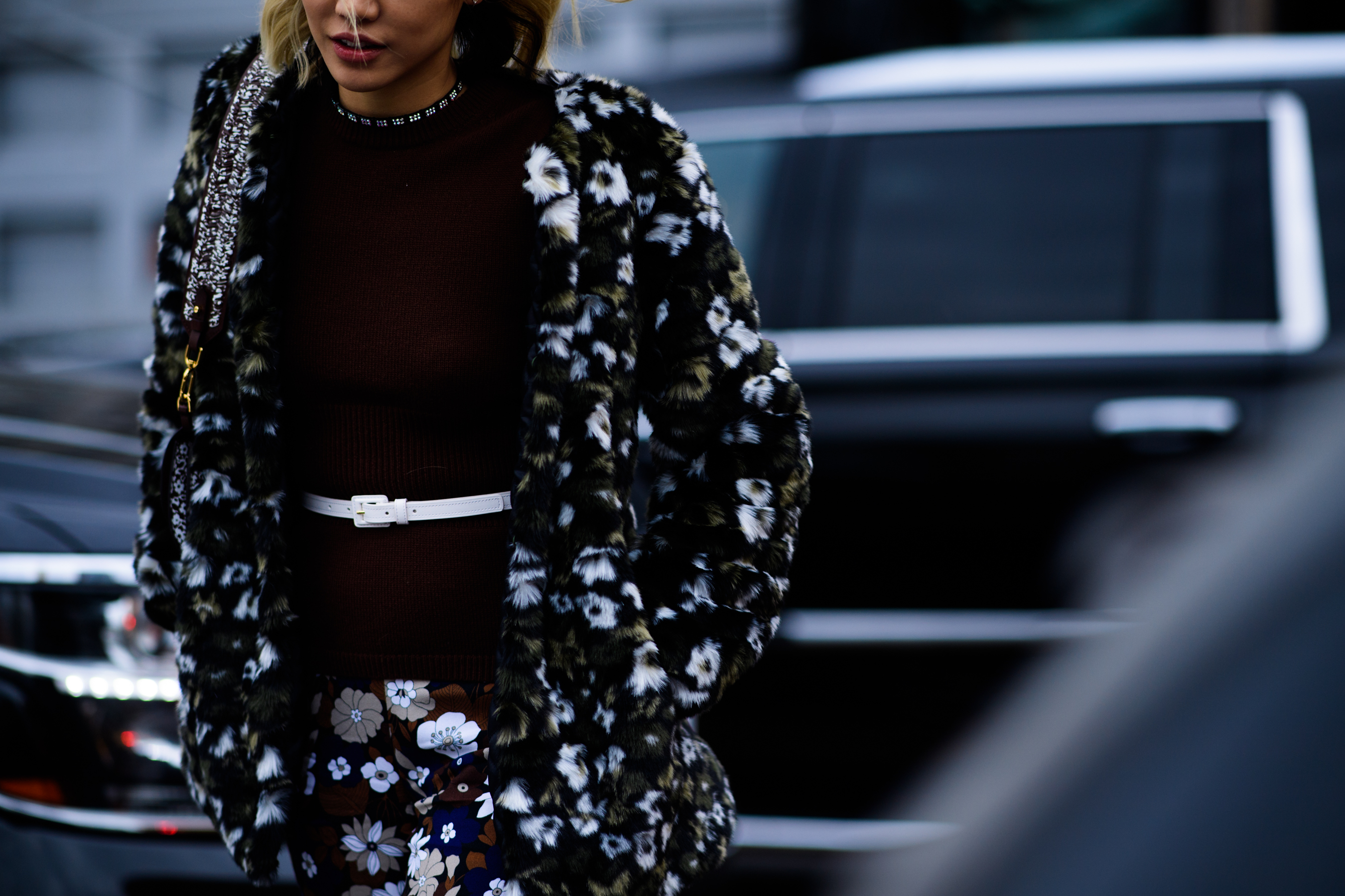 Asian model wearing fur coat