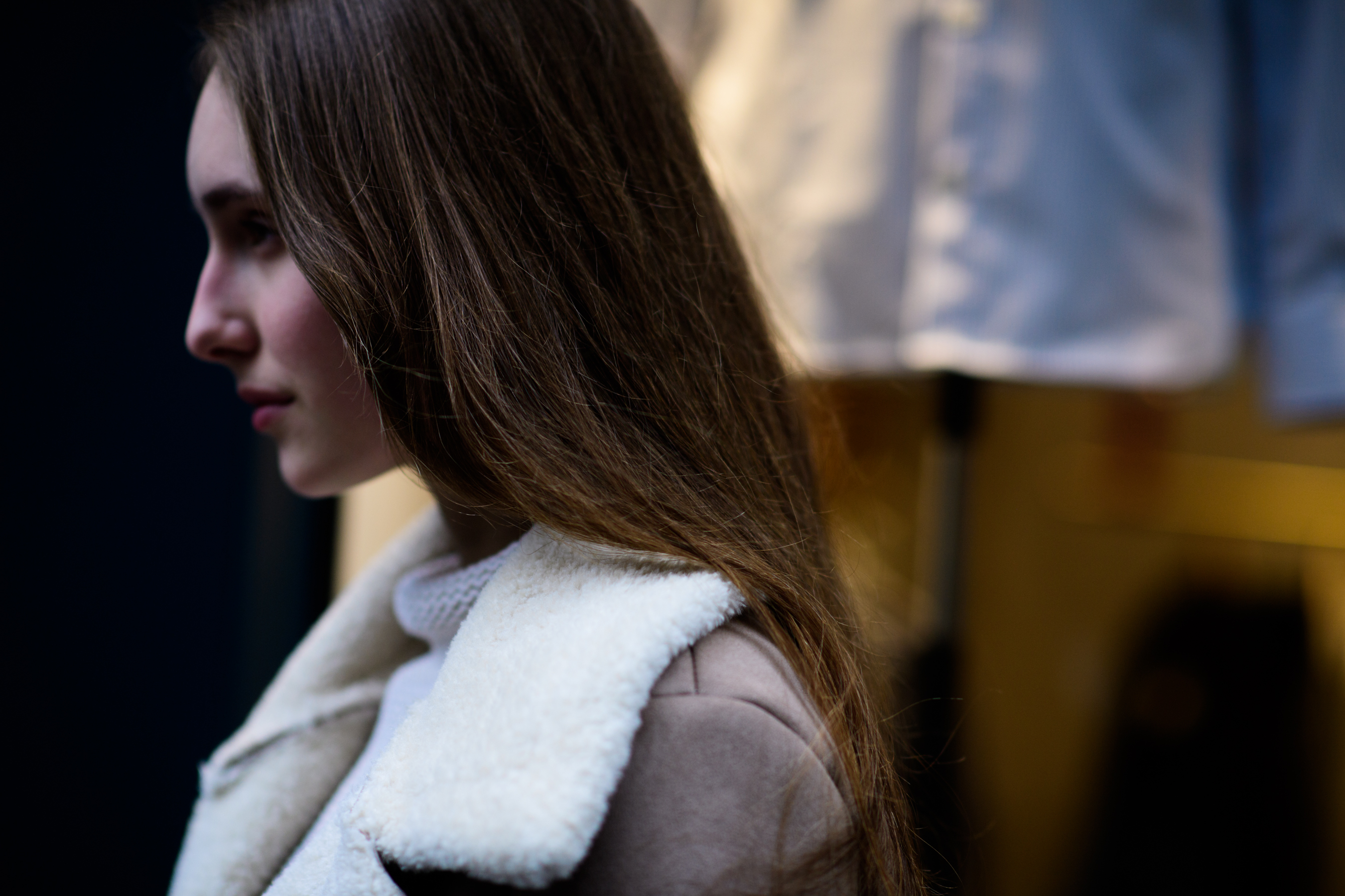 Model with long hair after the show