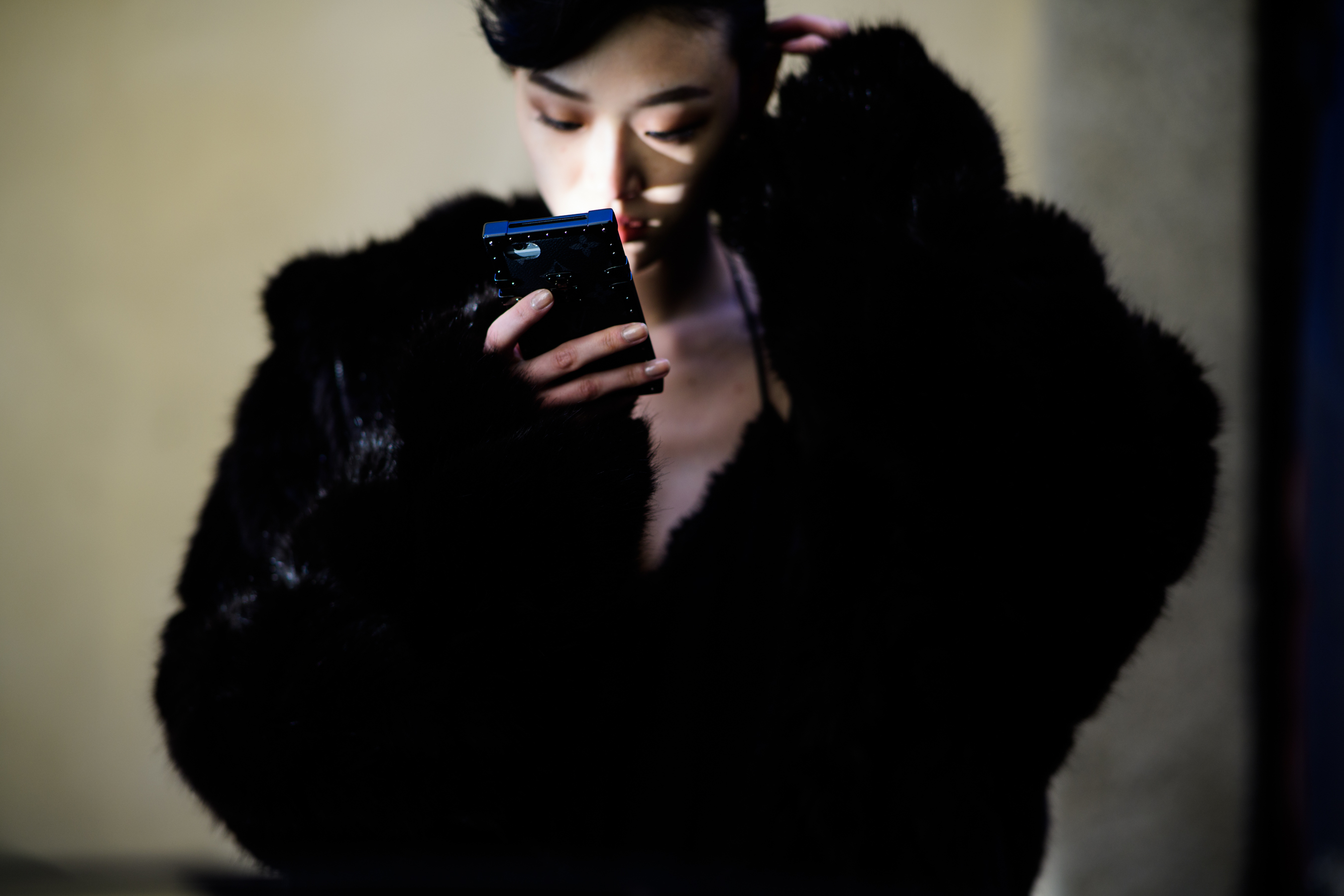 Korean model wearing fur coat