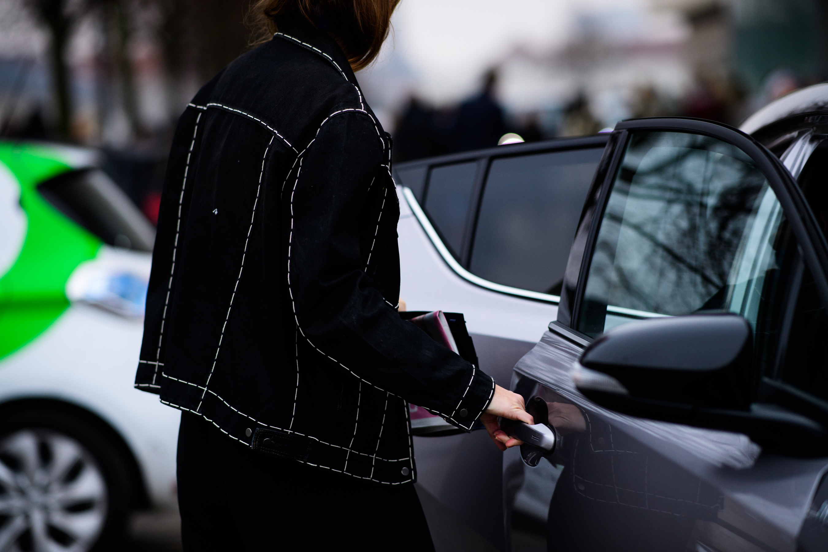 Woman wearing black jacket