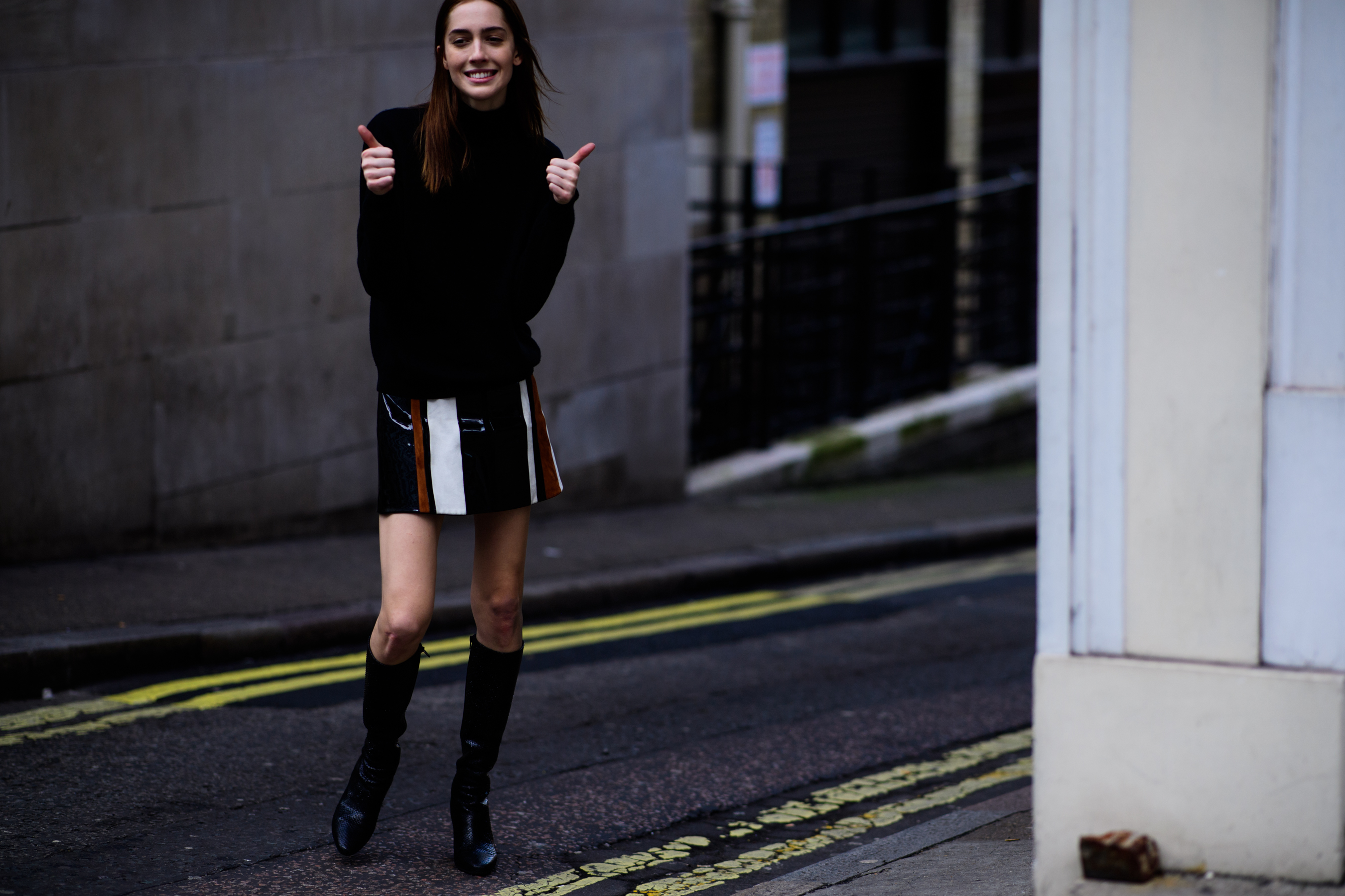 American model wearing mini skirt