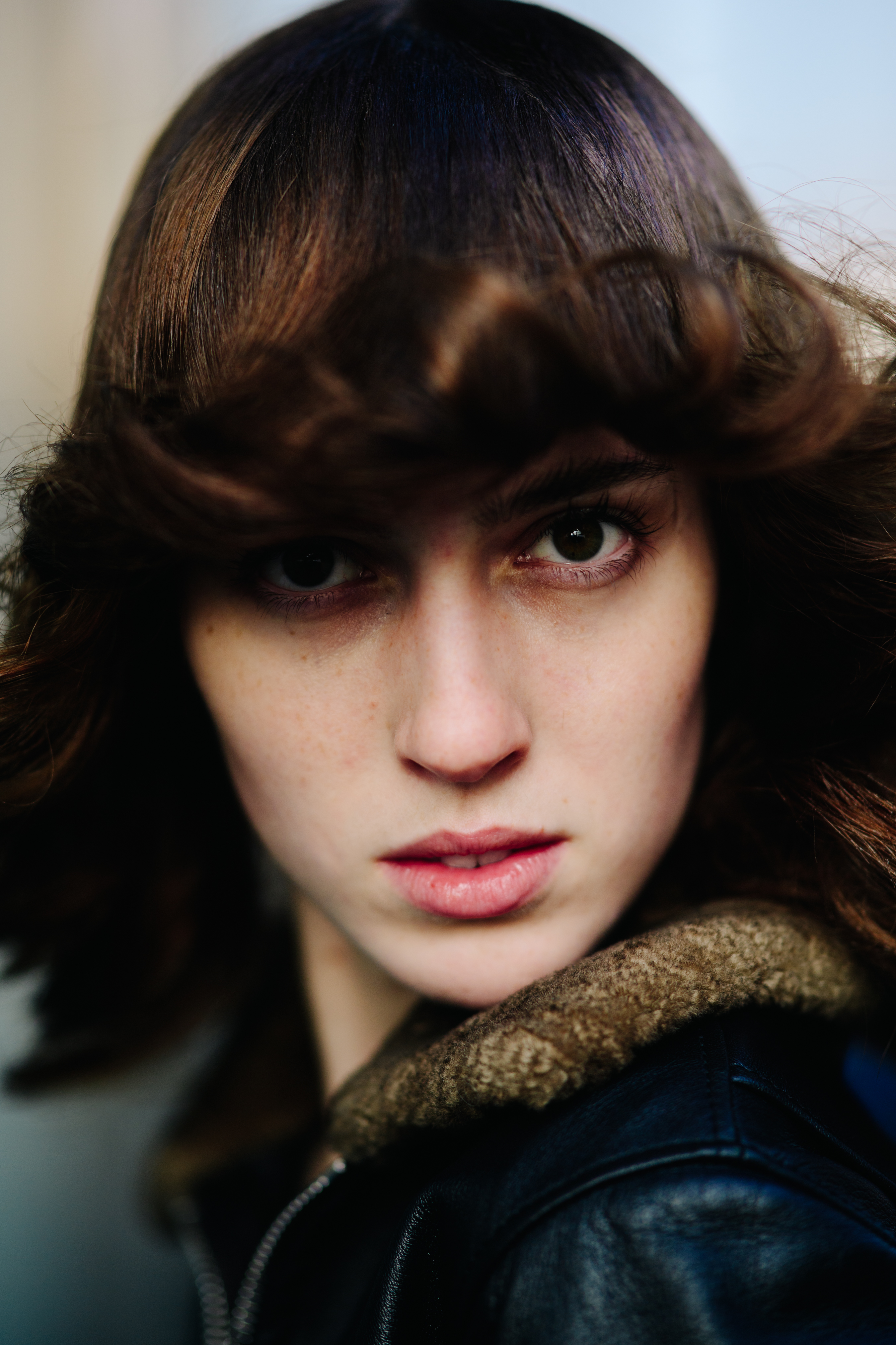 Portrait of model with hairstyle after the show