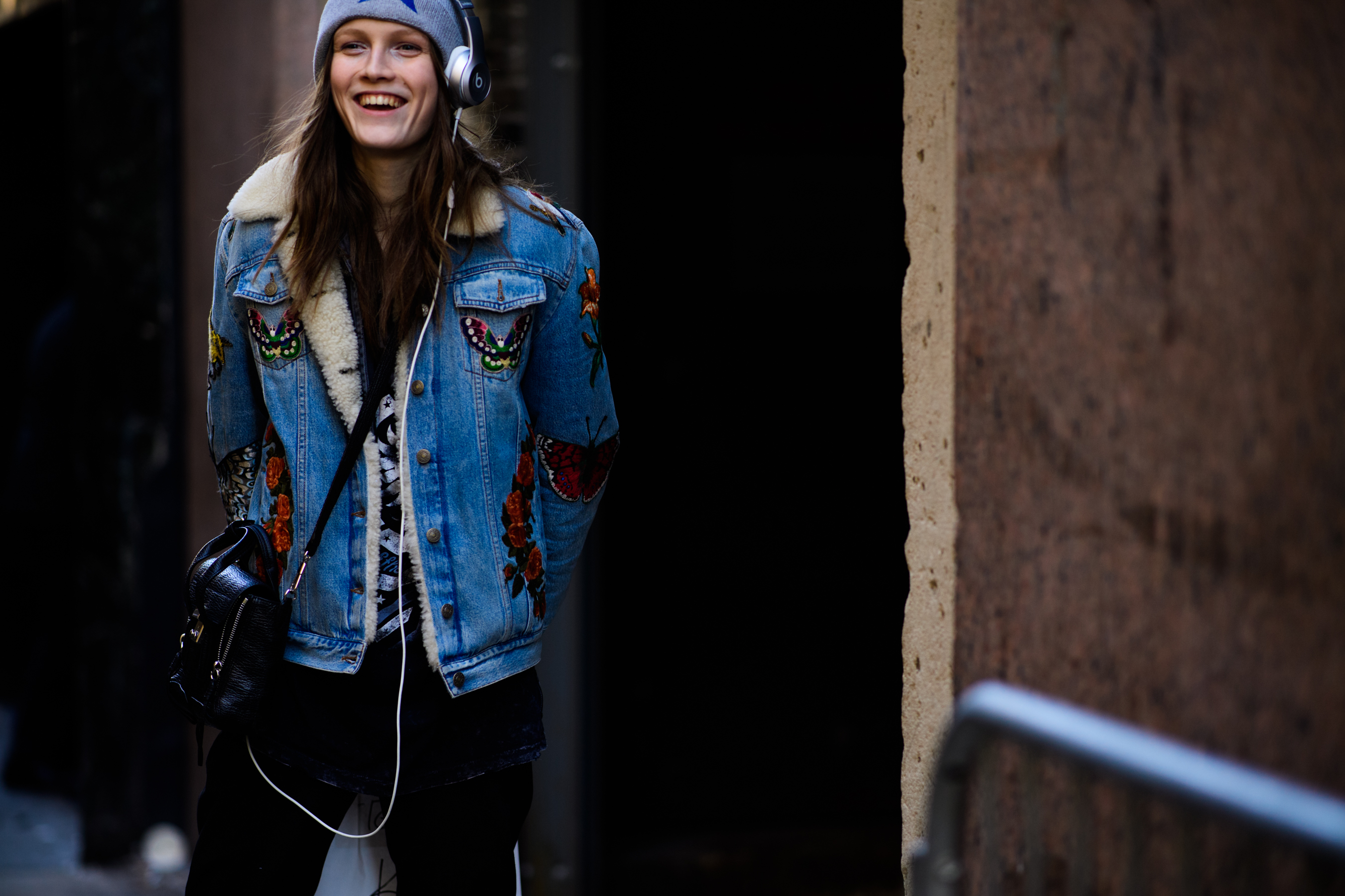 Model with denim jacket
