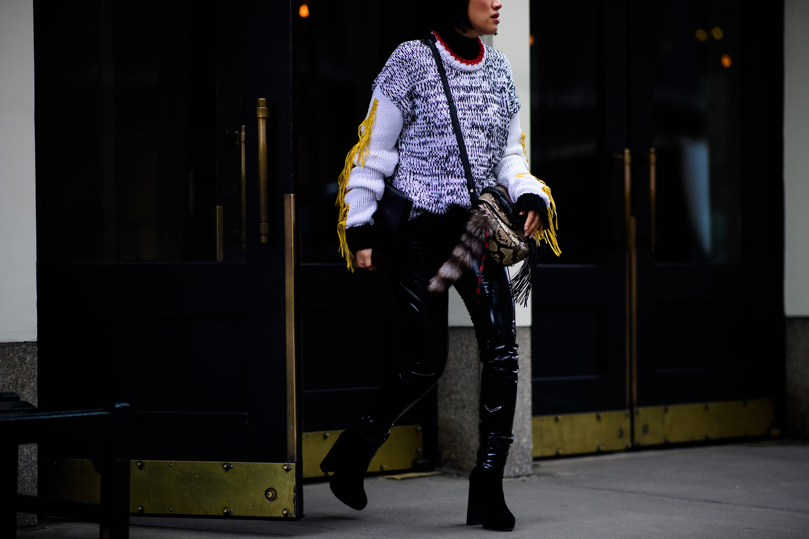 Woman wearing big sweater