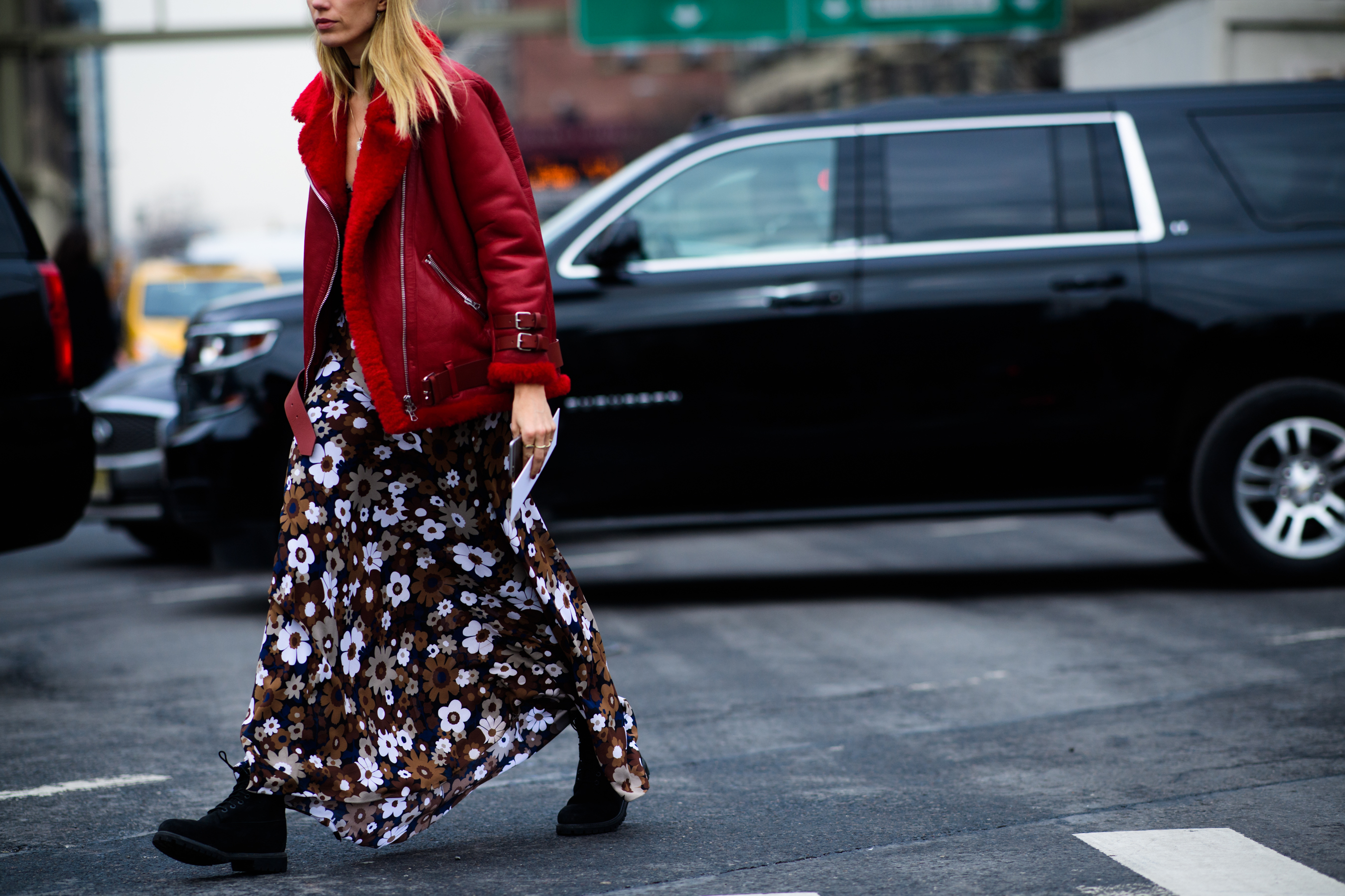 Woman wearing red jacket