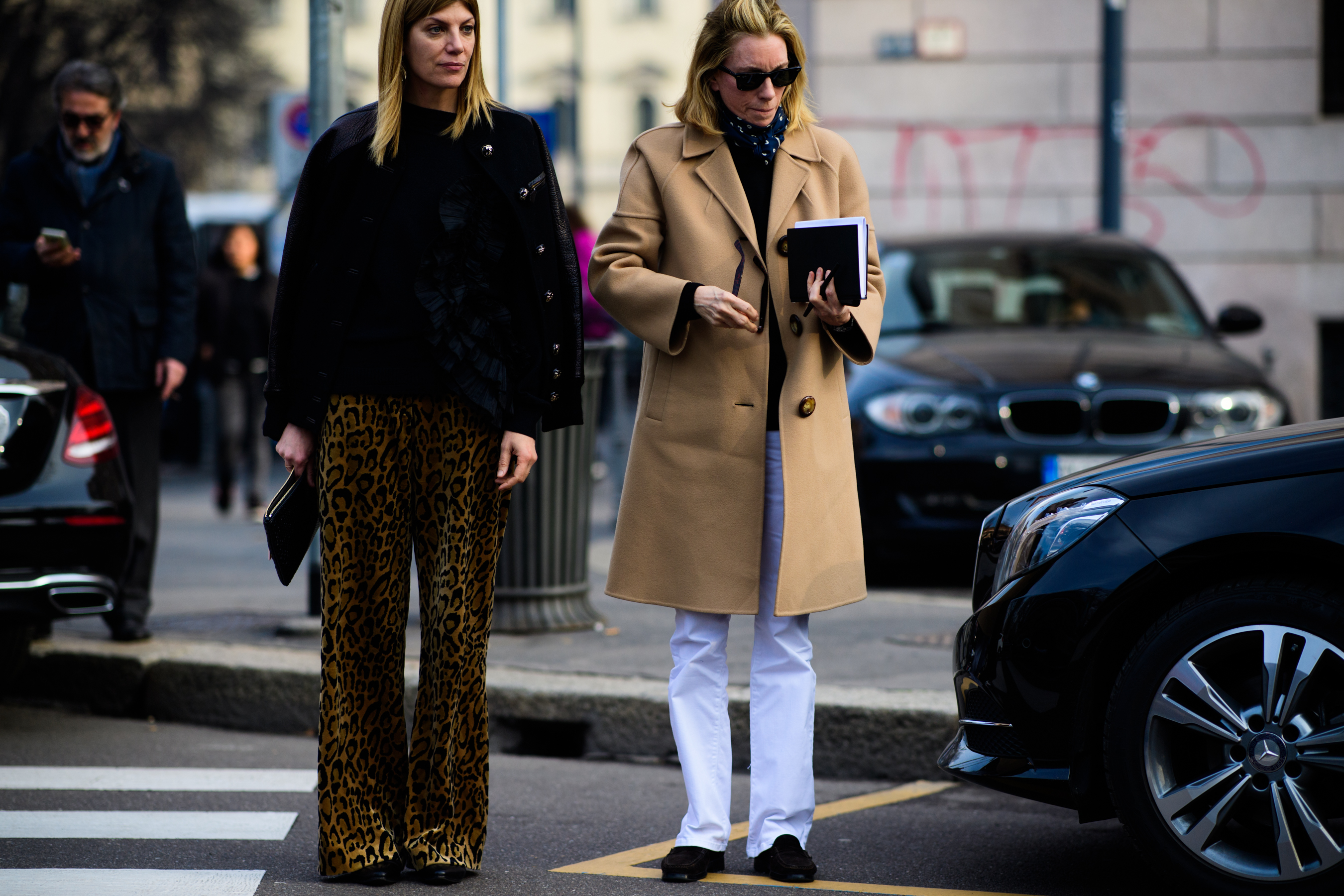 Woman wearing panther pants