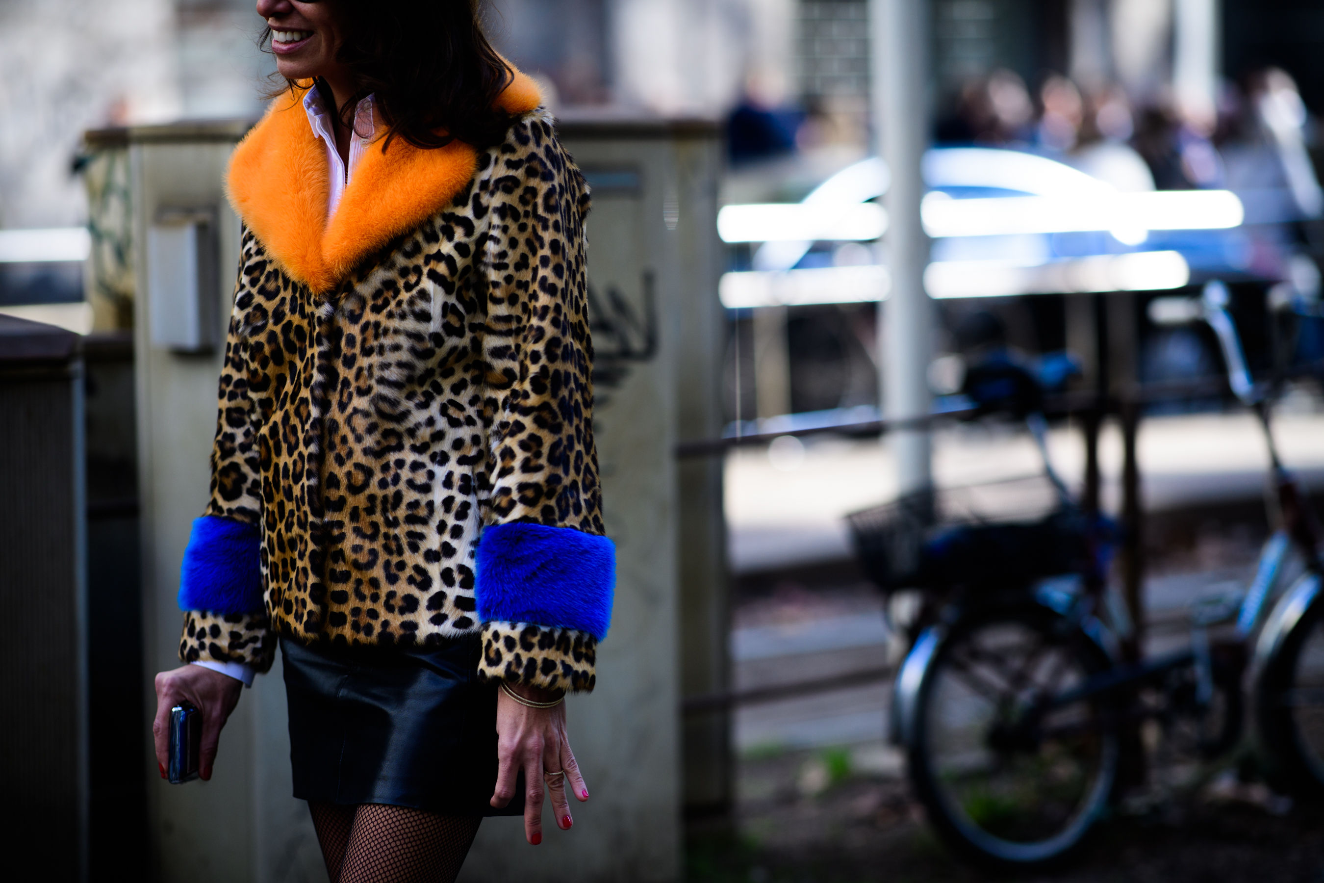 Woman wearing panther jacket