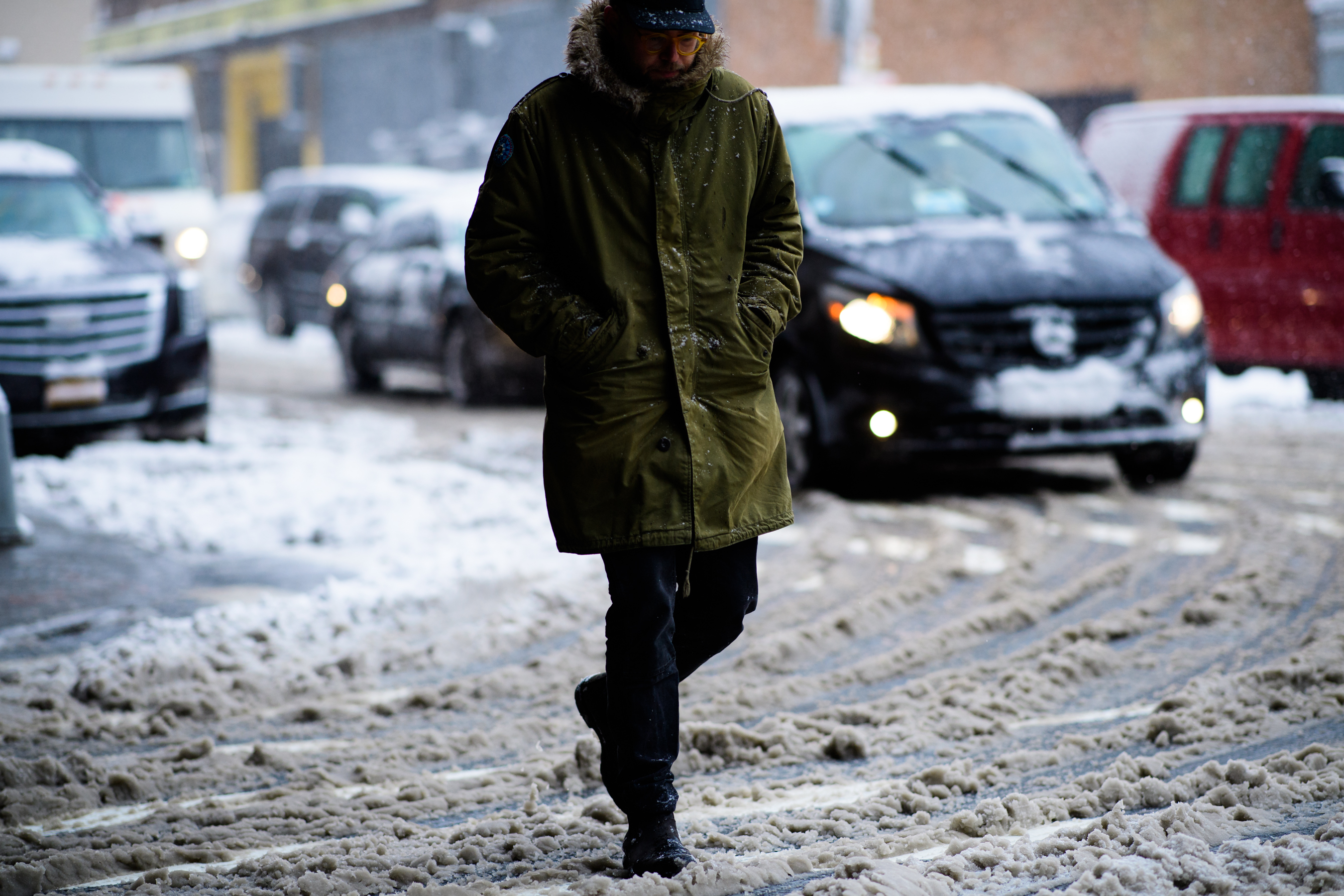 Man wearing navy parka