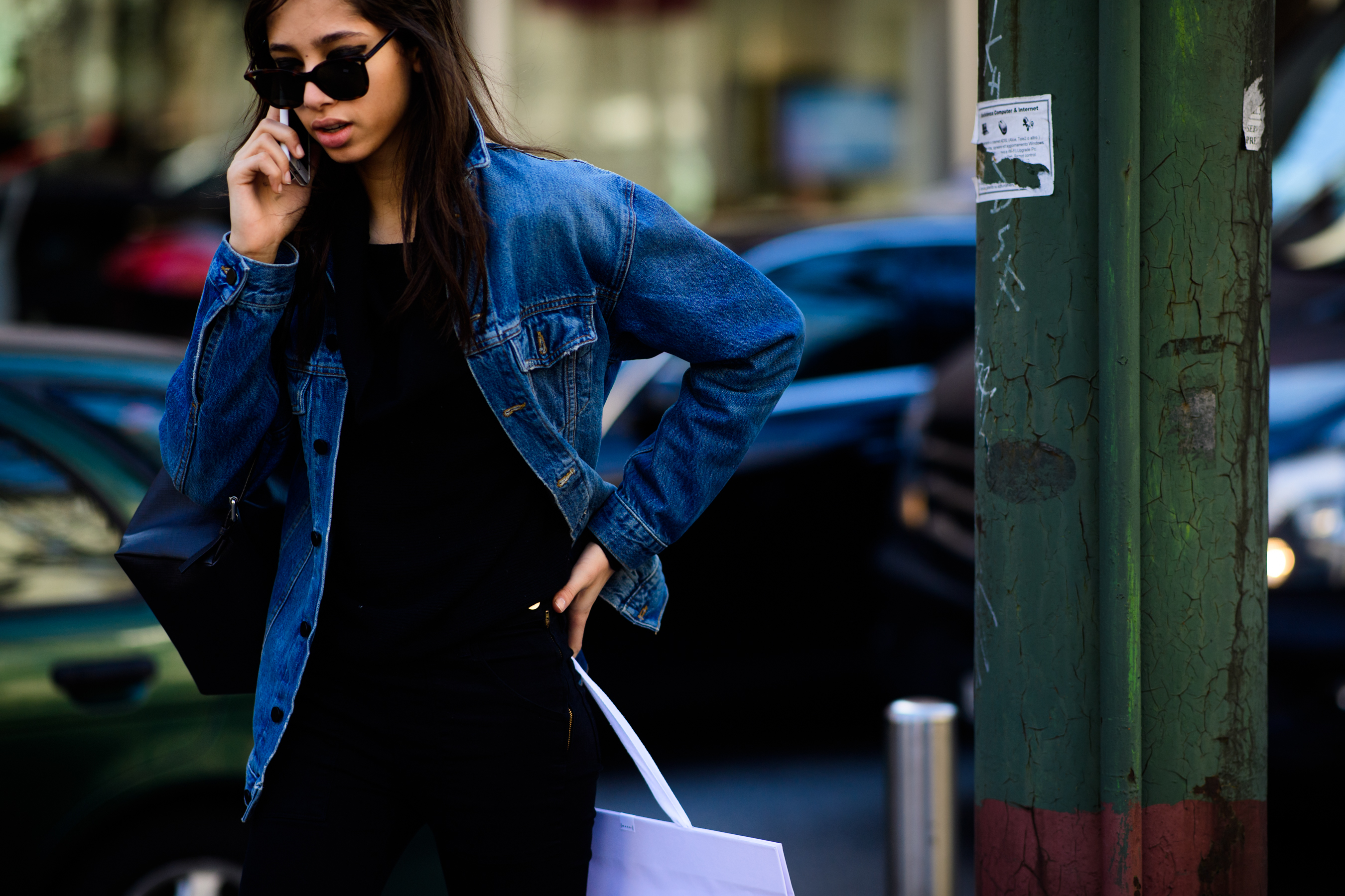 Woman wearing denim jacket