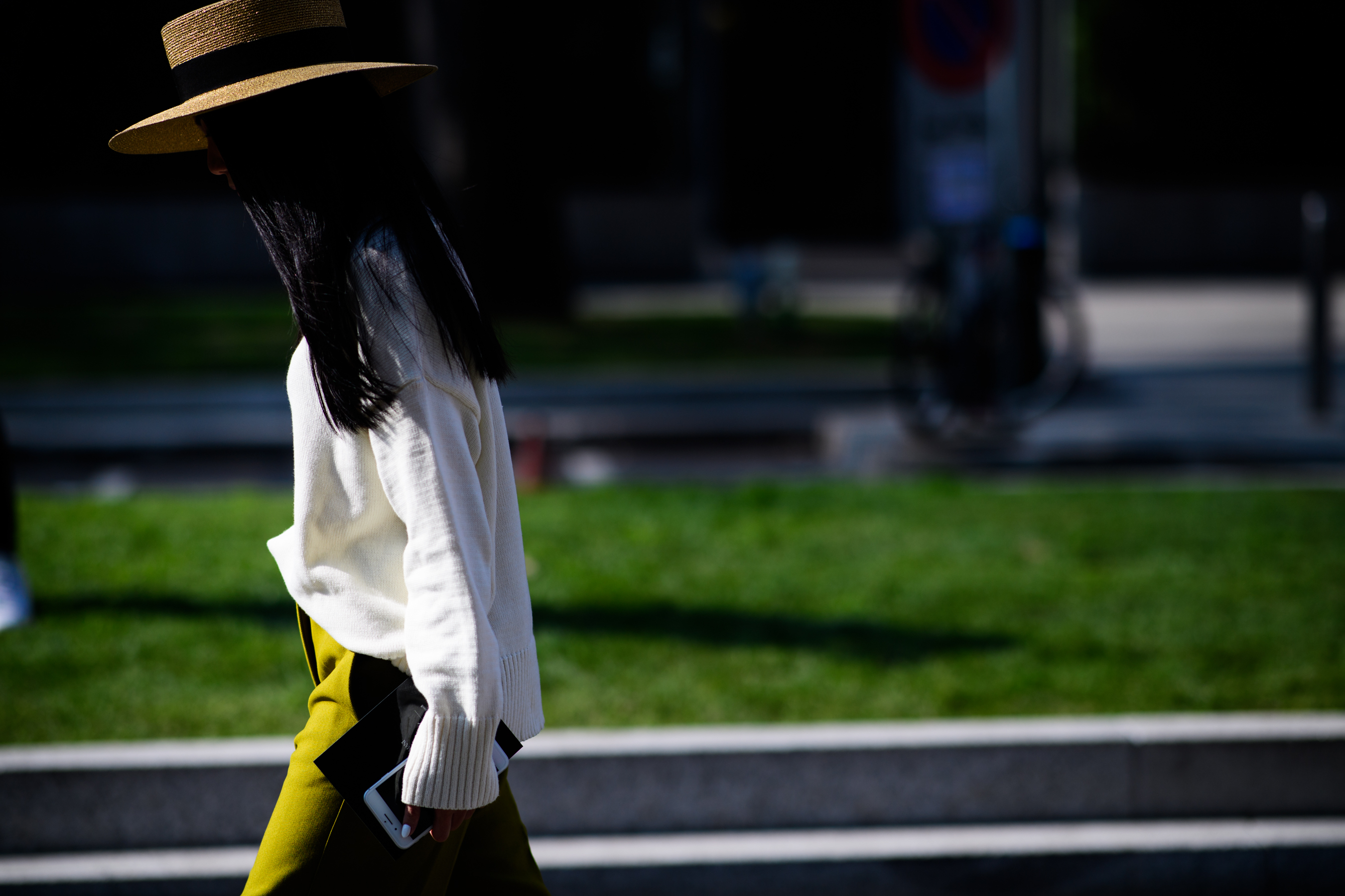 Woman wearing boater