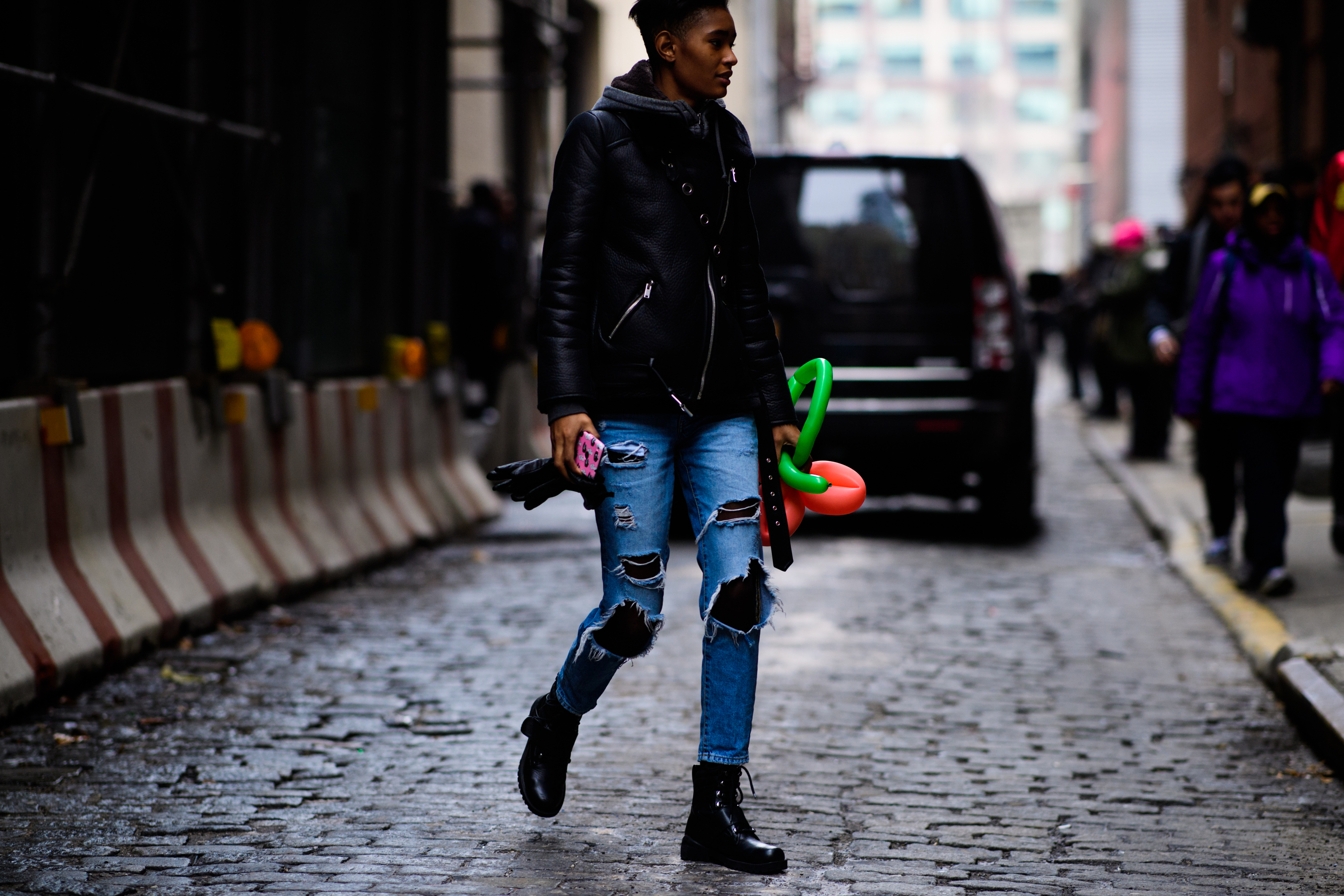 Dominican model with short hair wearing denim