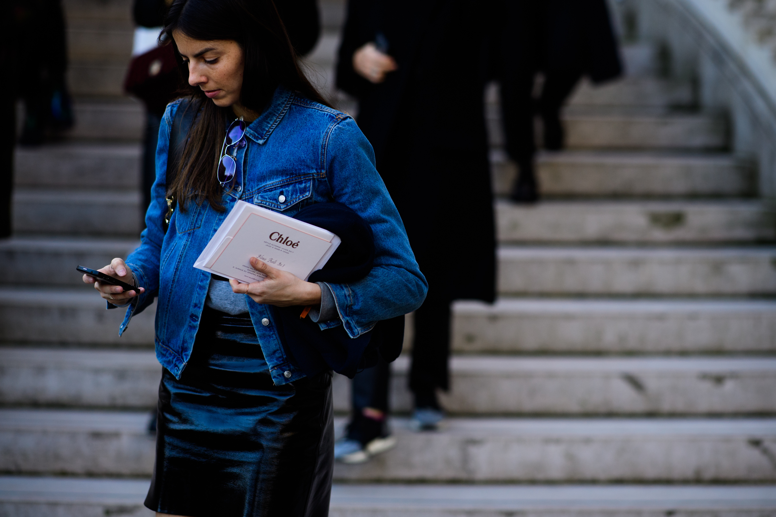 Woman wearing denim jacket