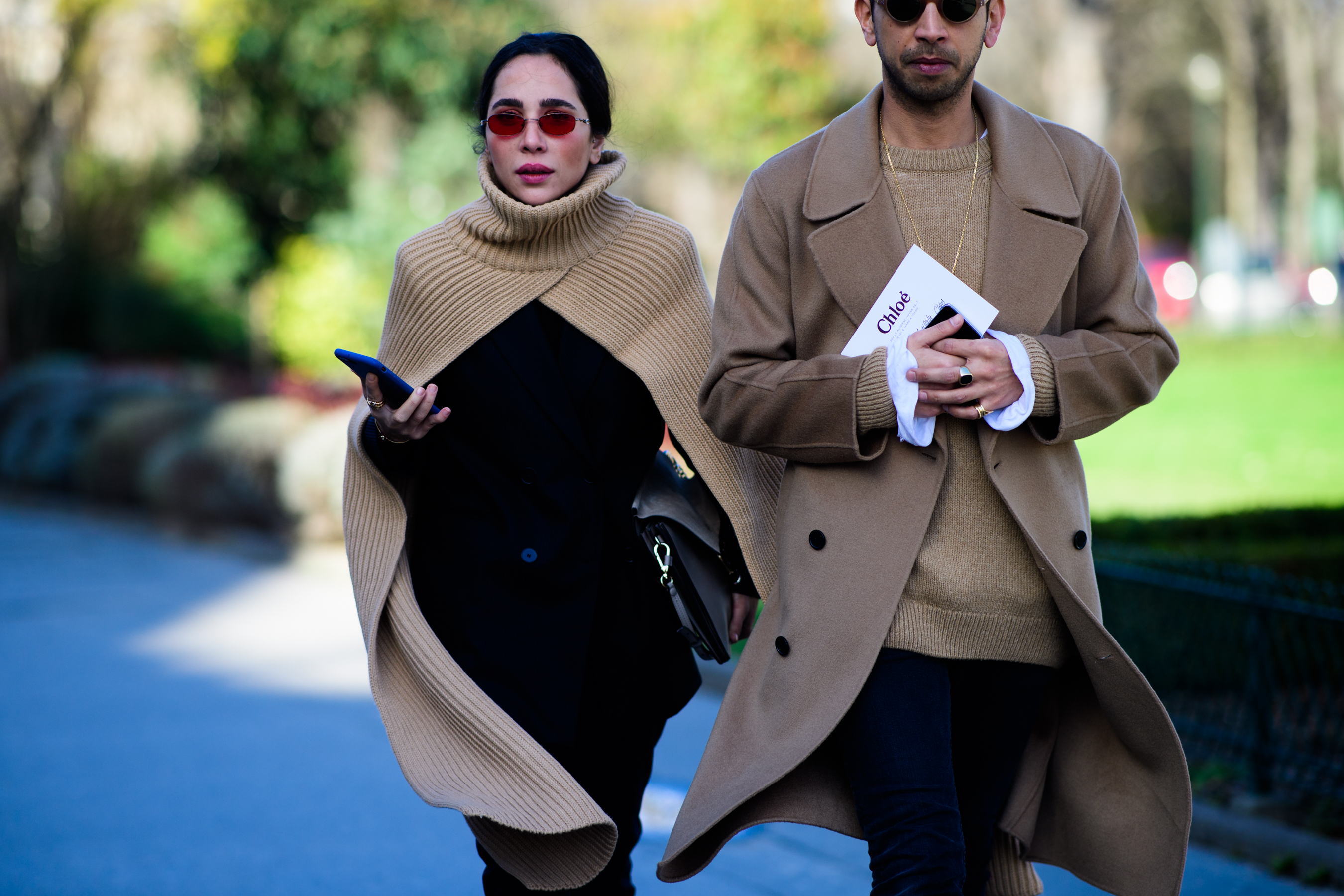 Man and woman wearing beige