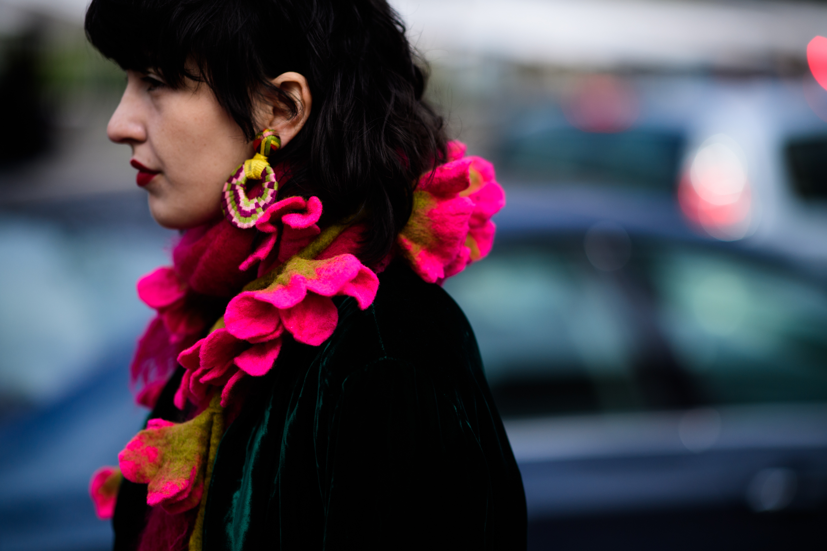 Woman wearing floral collar