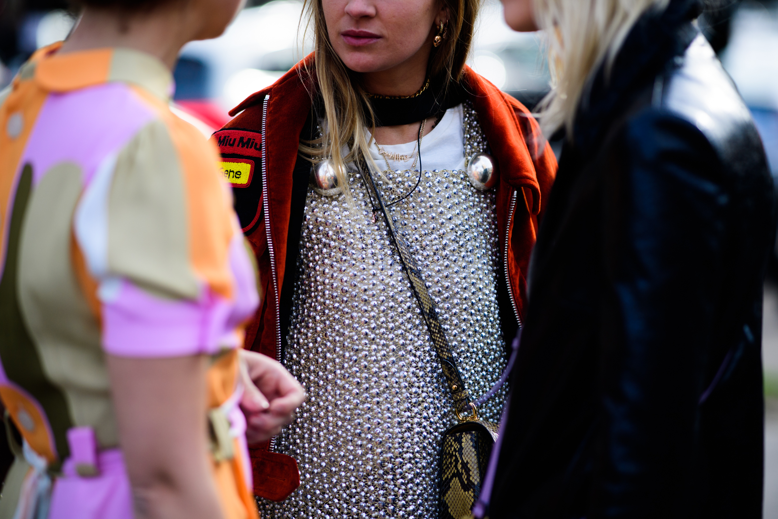 Woman wearing silver apron