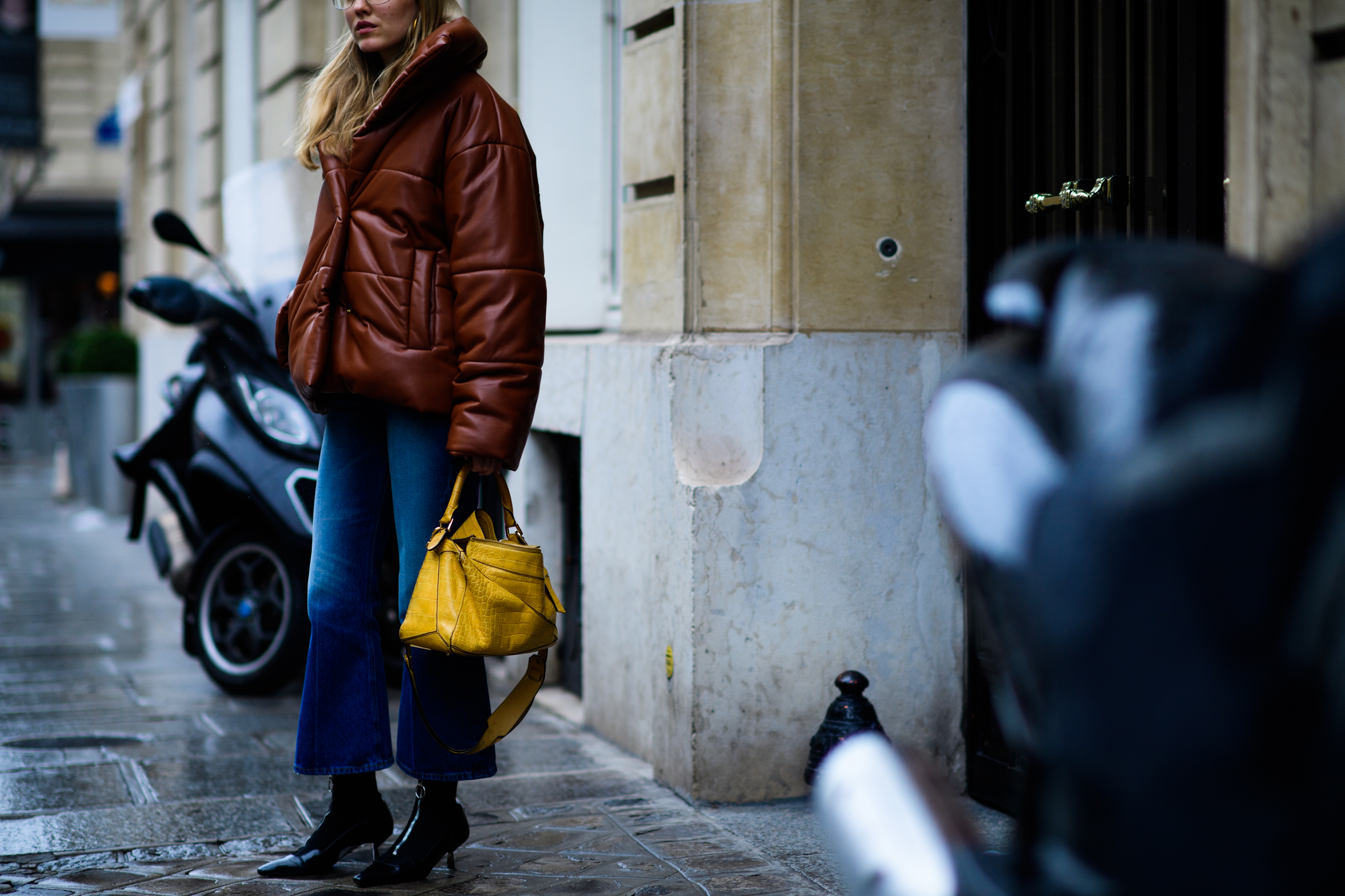 Danish blogger wearing leather puffer