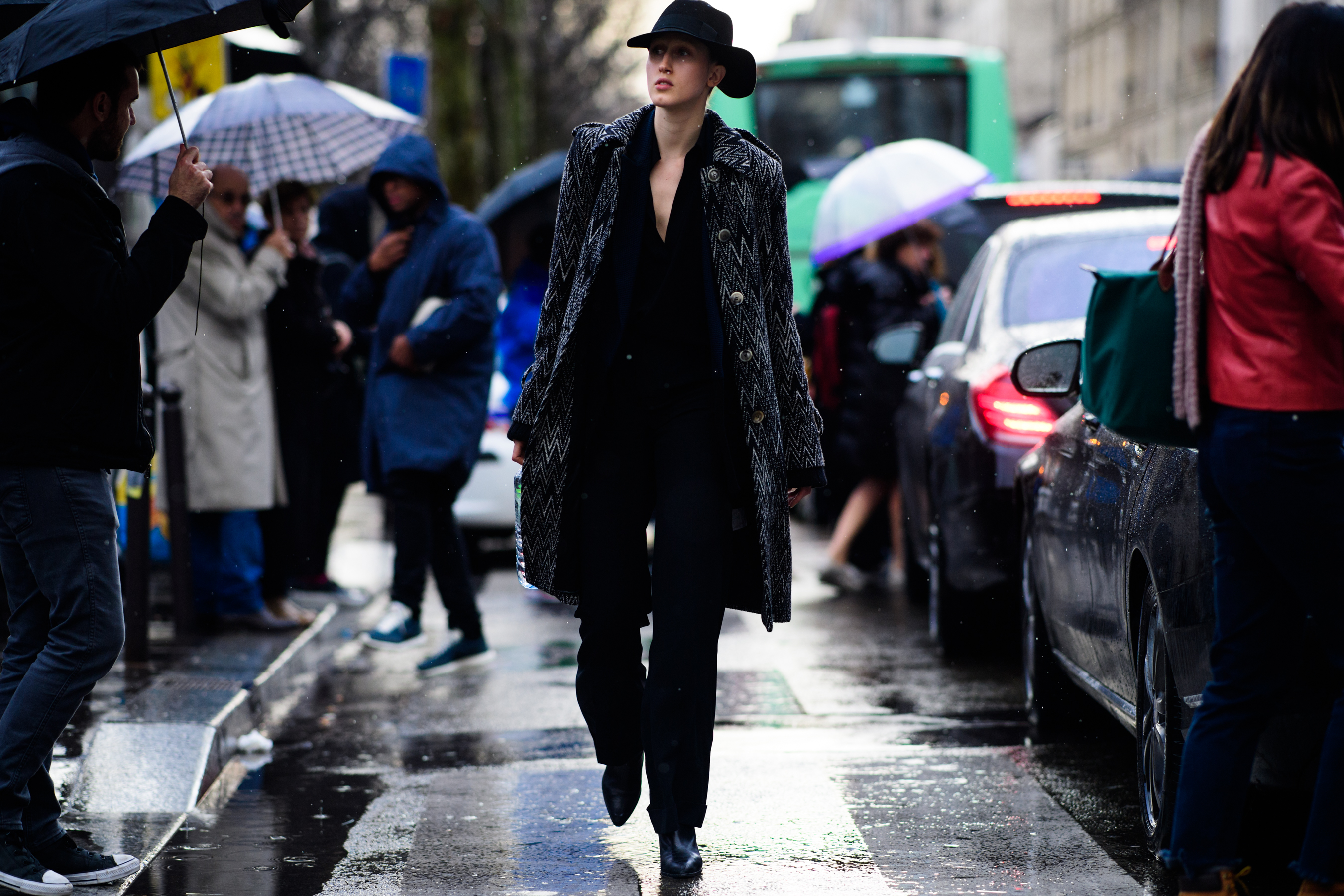 American model wearing black hat