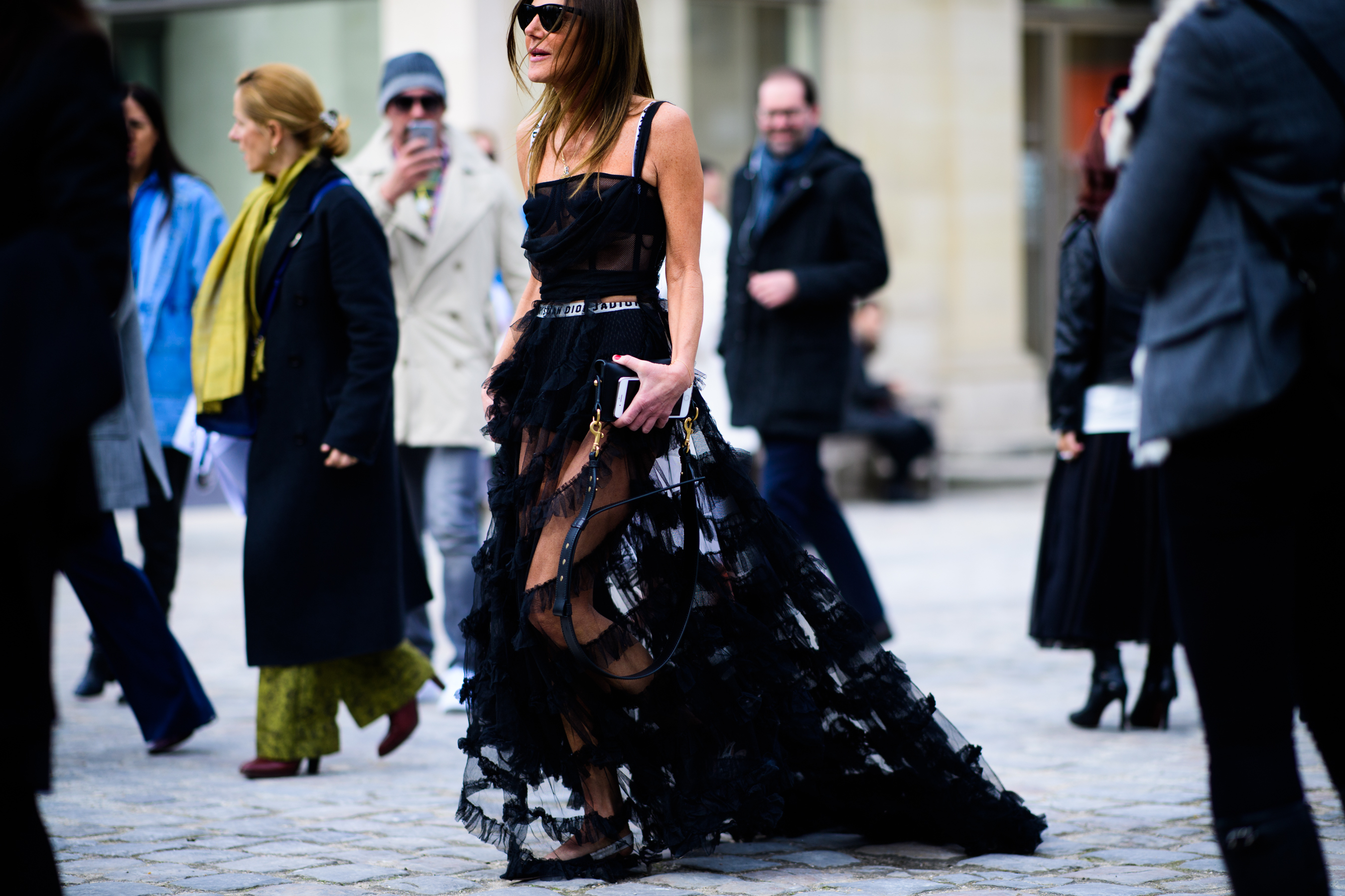 Italian stylist wearing sheer Dior dress