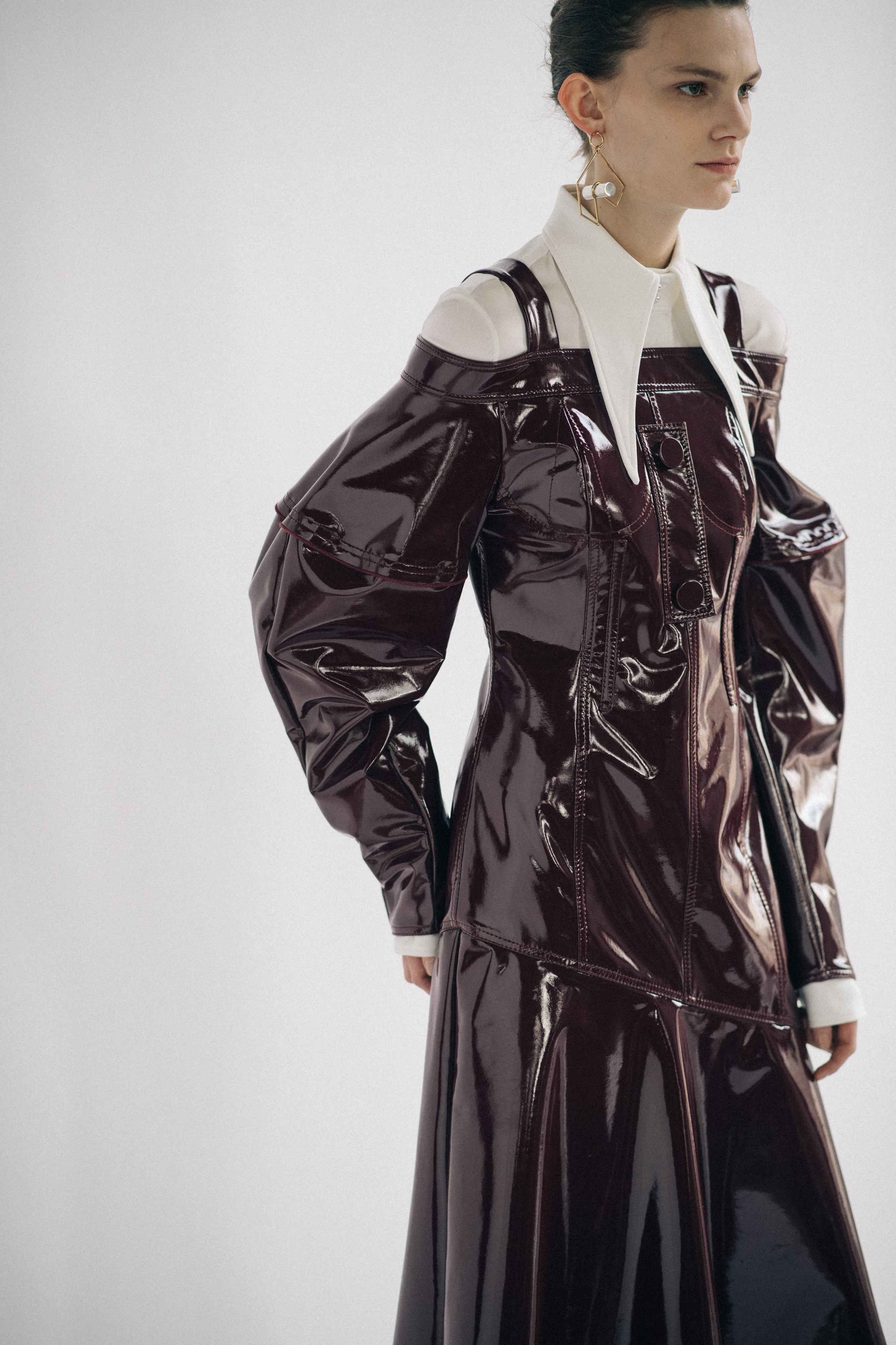 Model Lena Hardt wearing leather dress