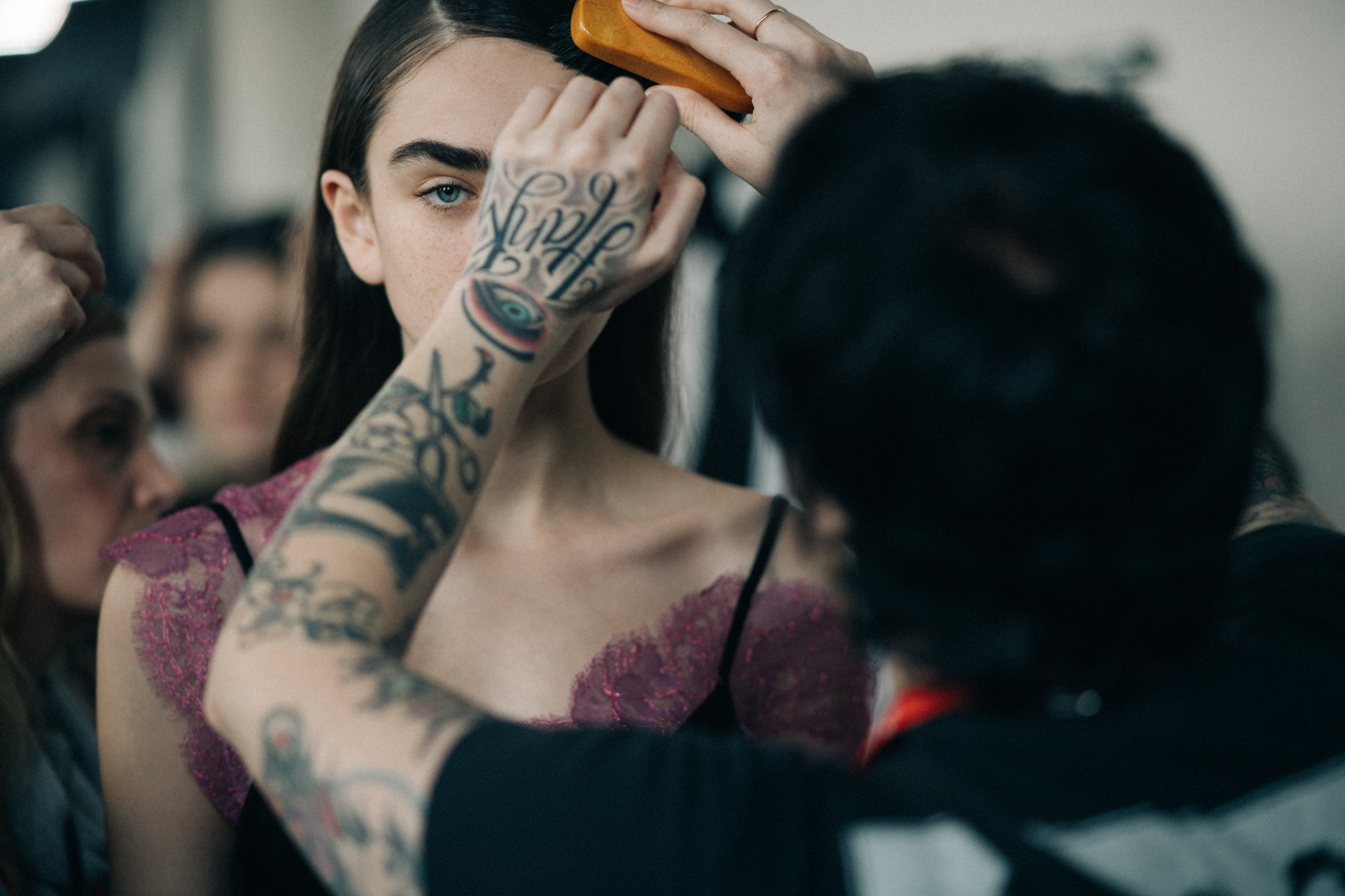 Model Alisha Nesvat wearing slip dress