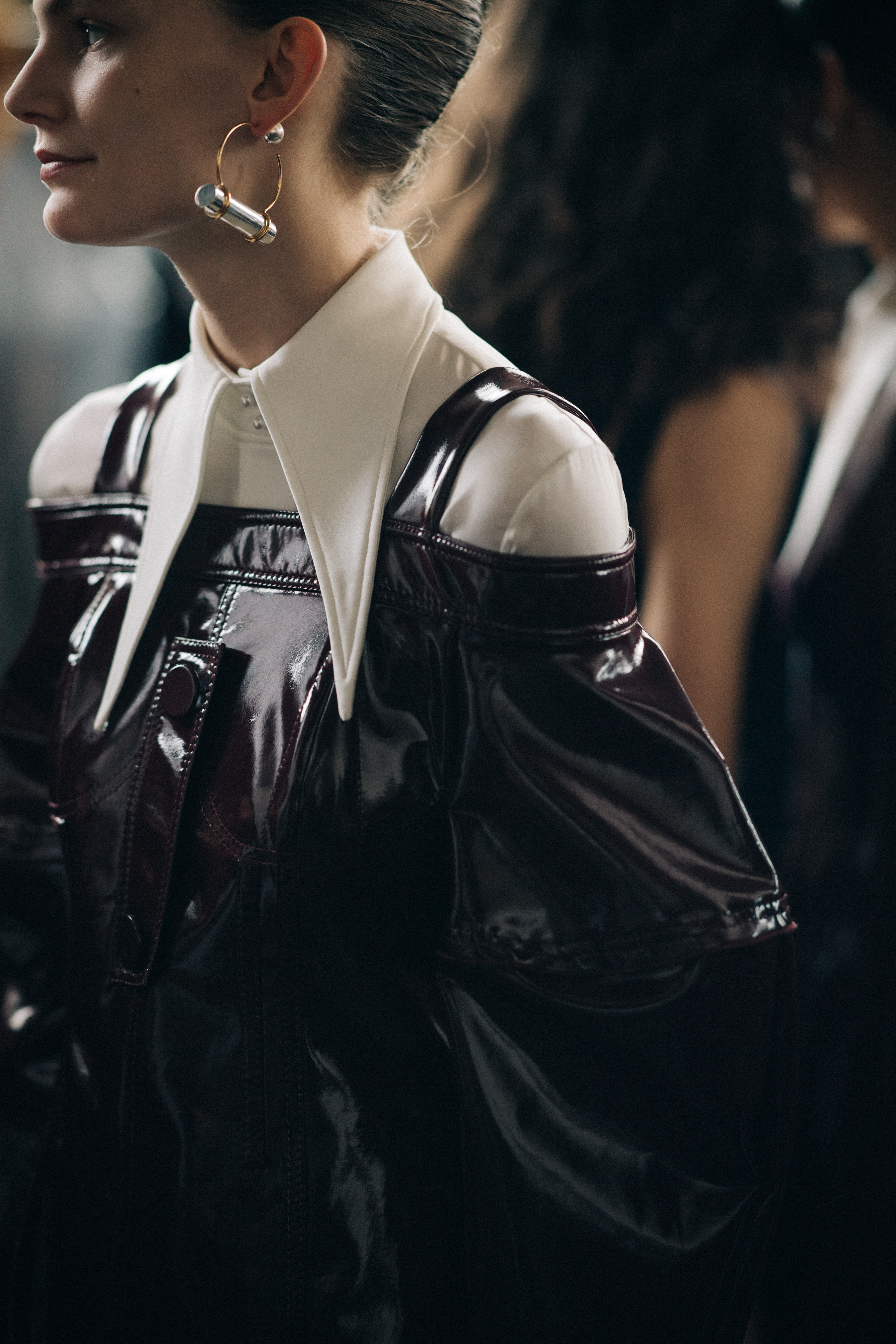 Model Lena Hardt wearing leather dress