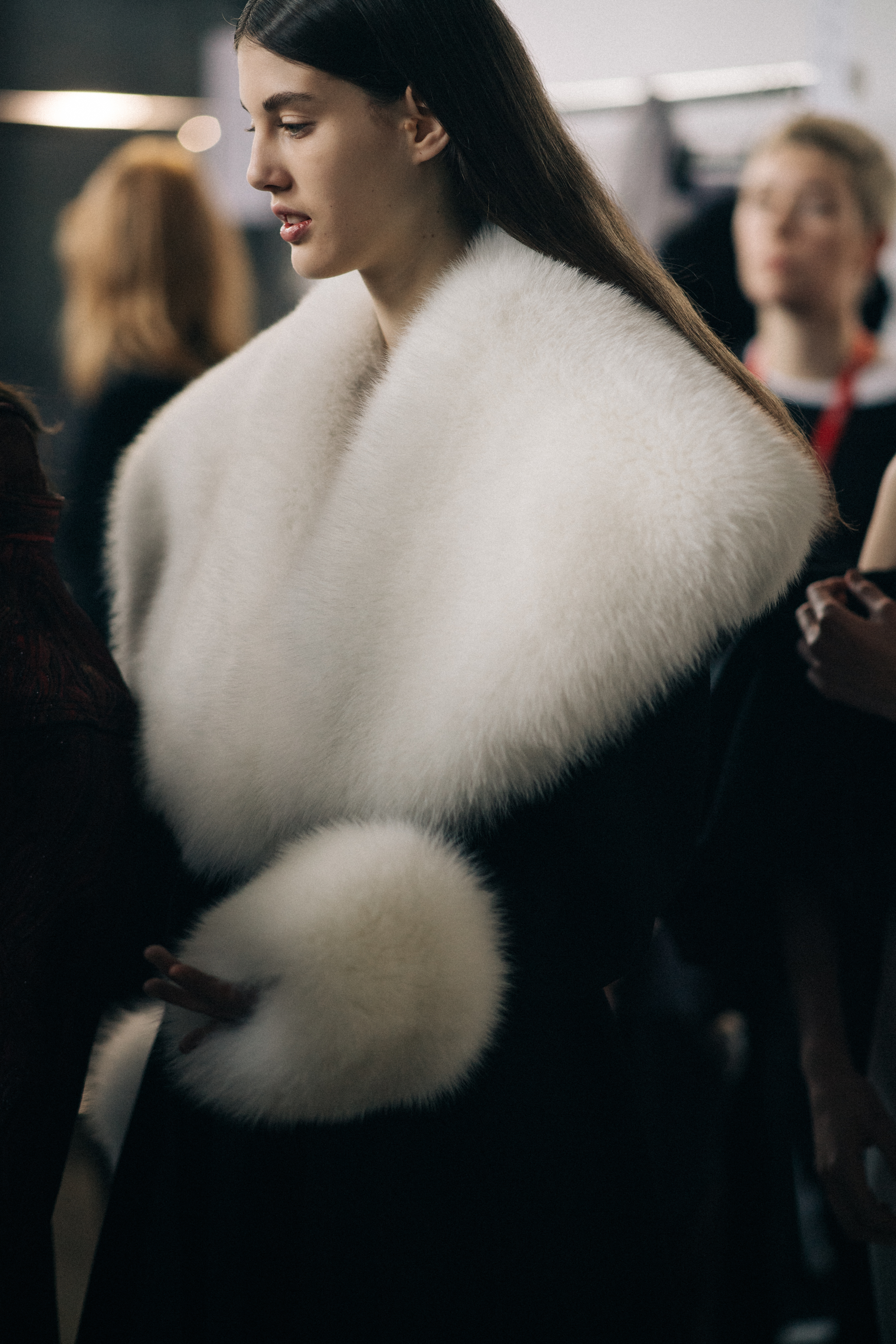 Model Csepi Szilagyi wearing white fur