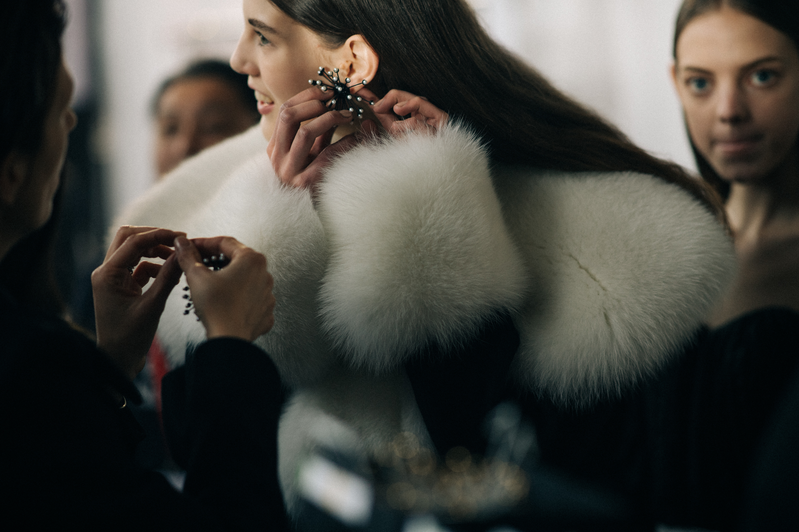 Model Csepi Szilagyi wearing white fur