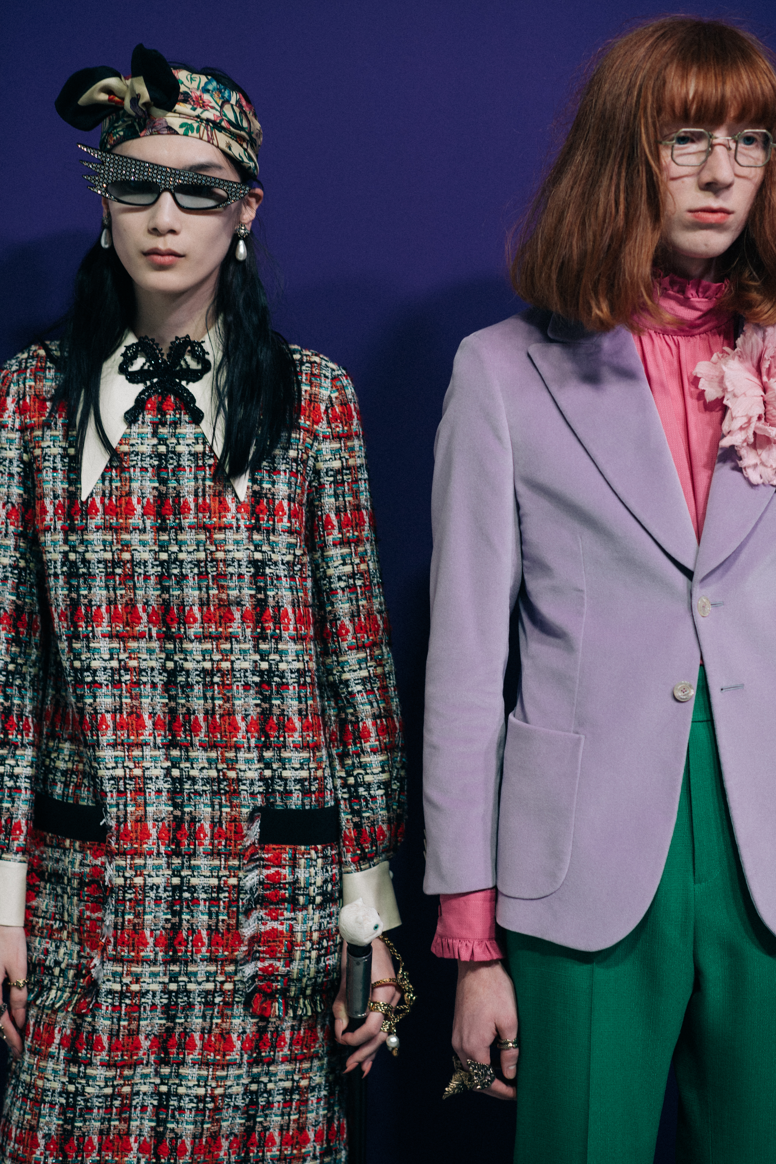 Dylan Xue and model with violet jacket