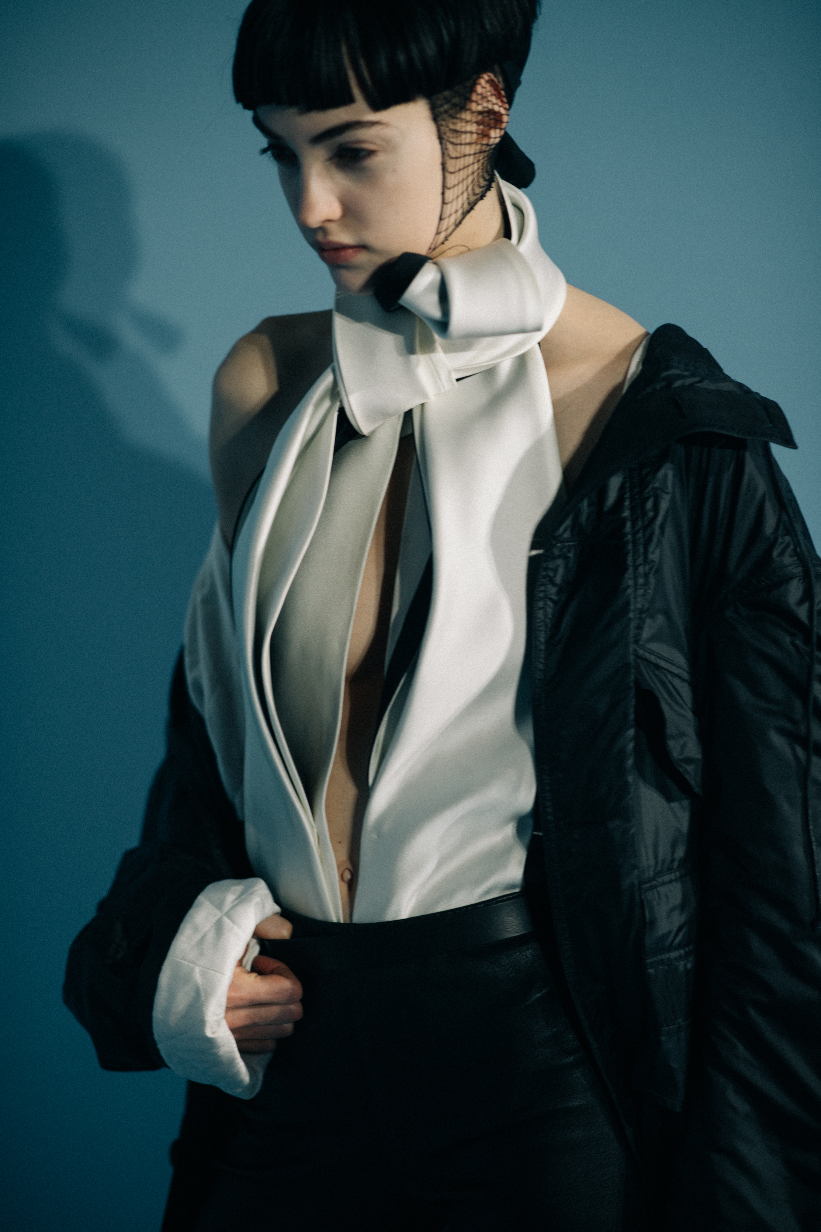 Model Camille Hurel wearing white top