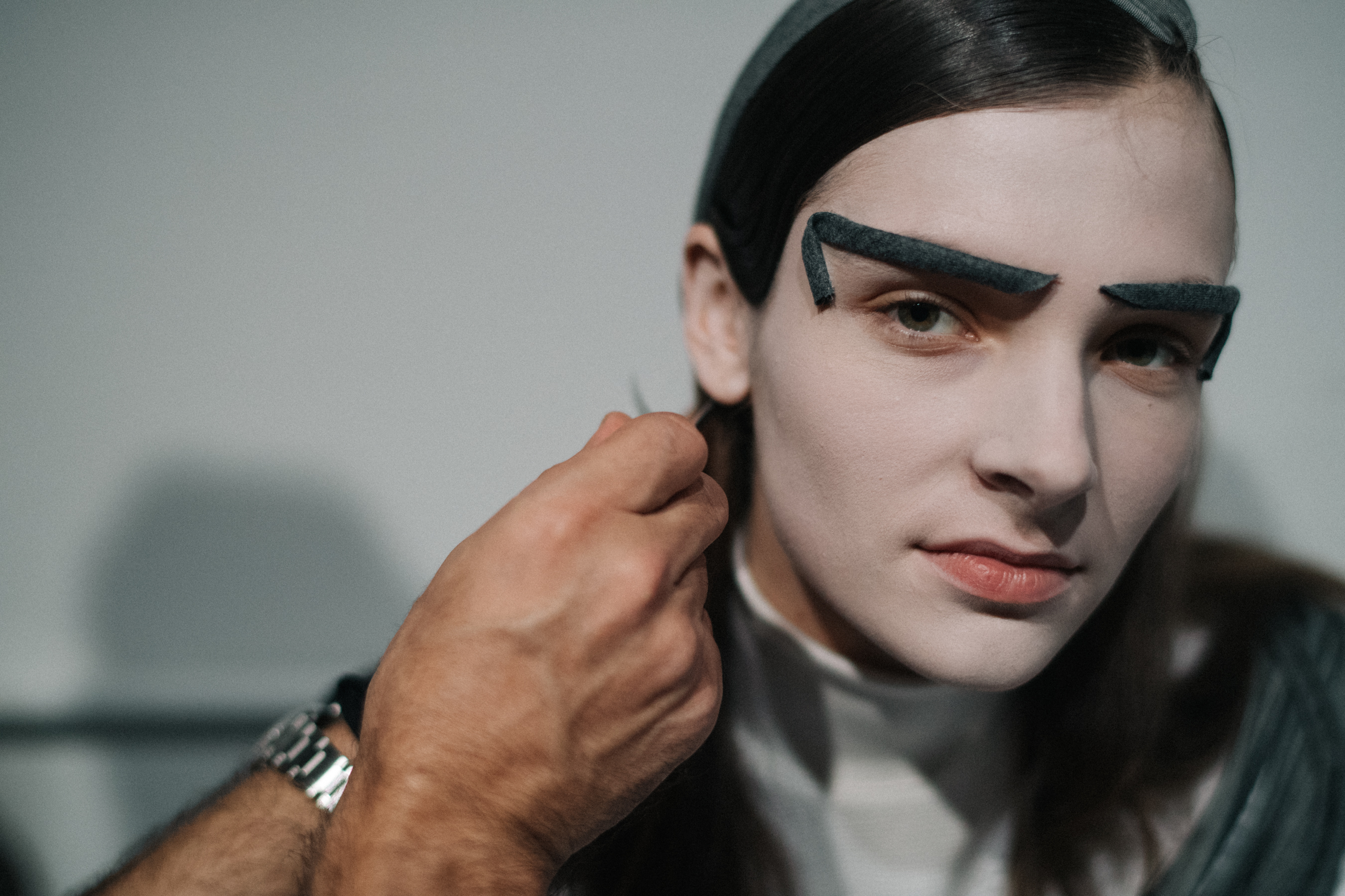 Model wearing white makeup