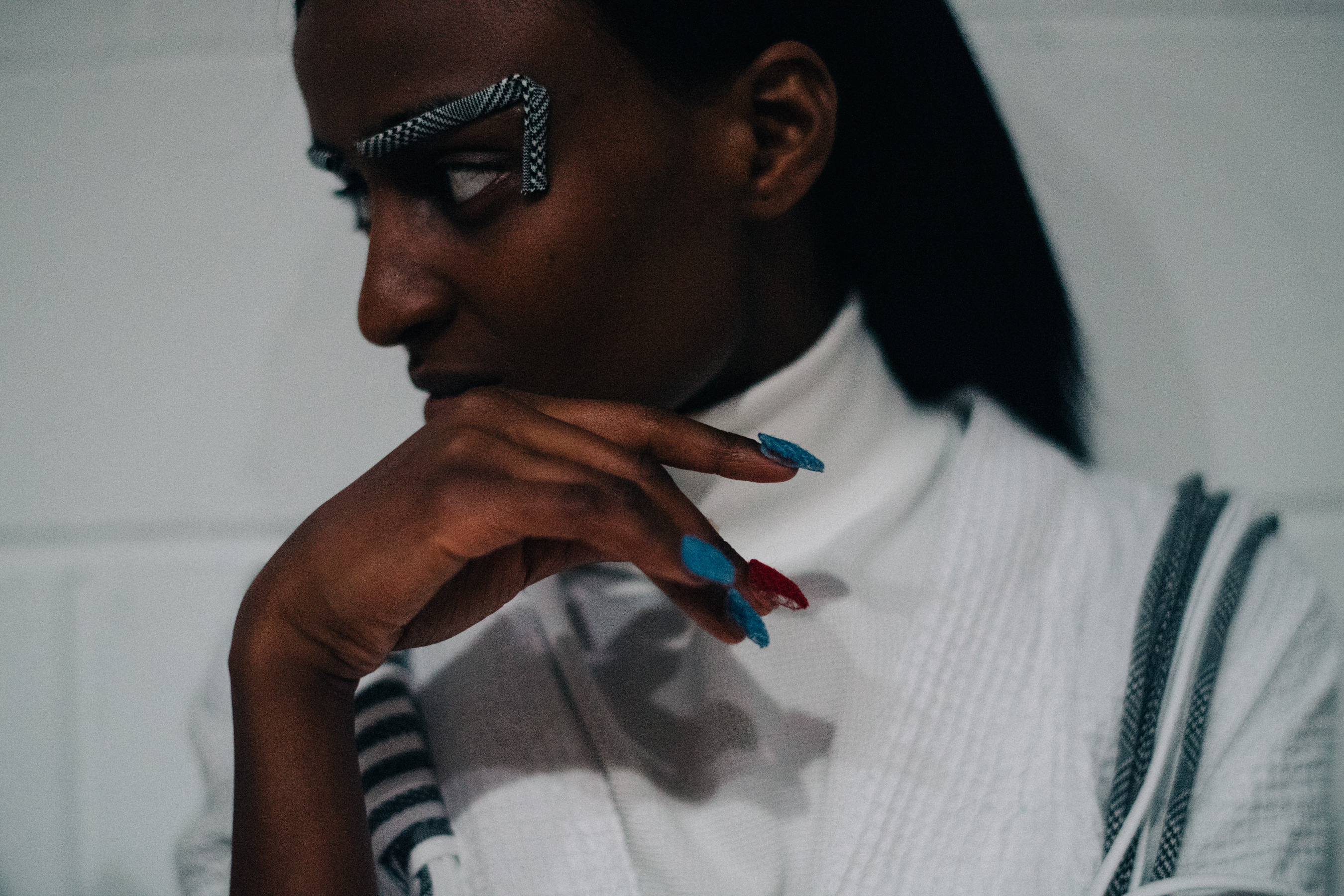 Model with blue nails
