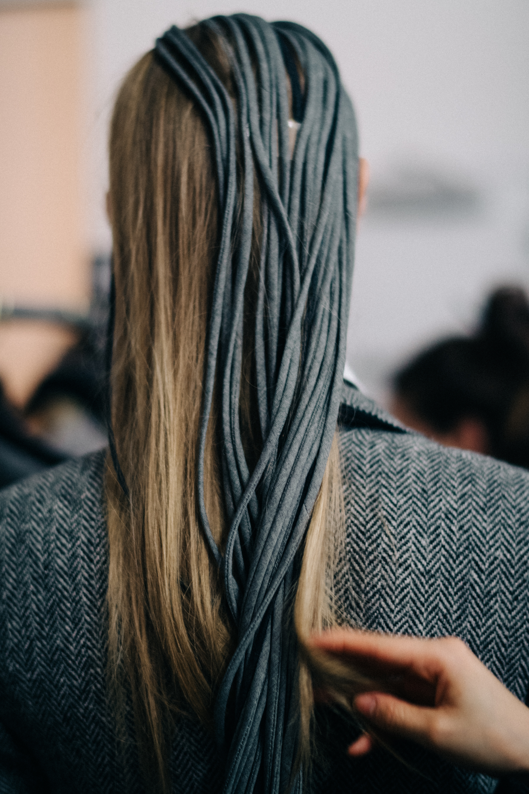 Model wearing head accessory
