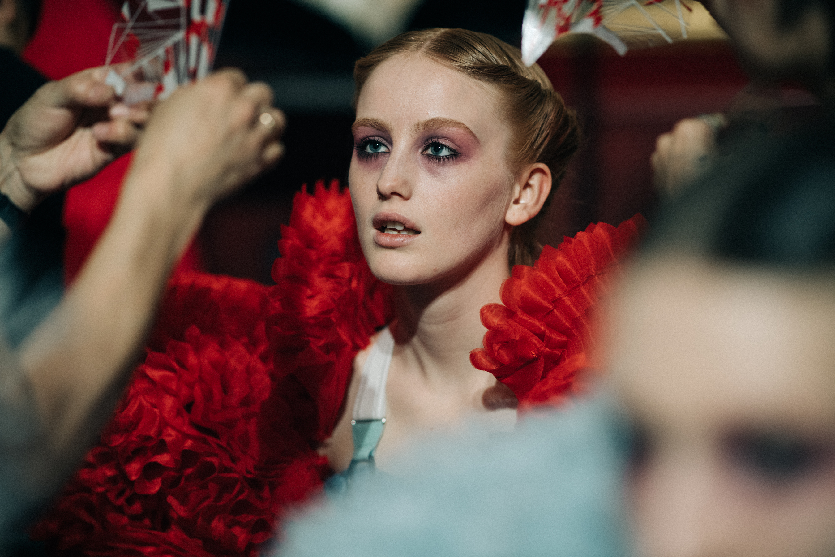 India Salvor Menuez wearing red