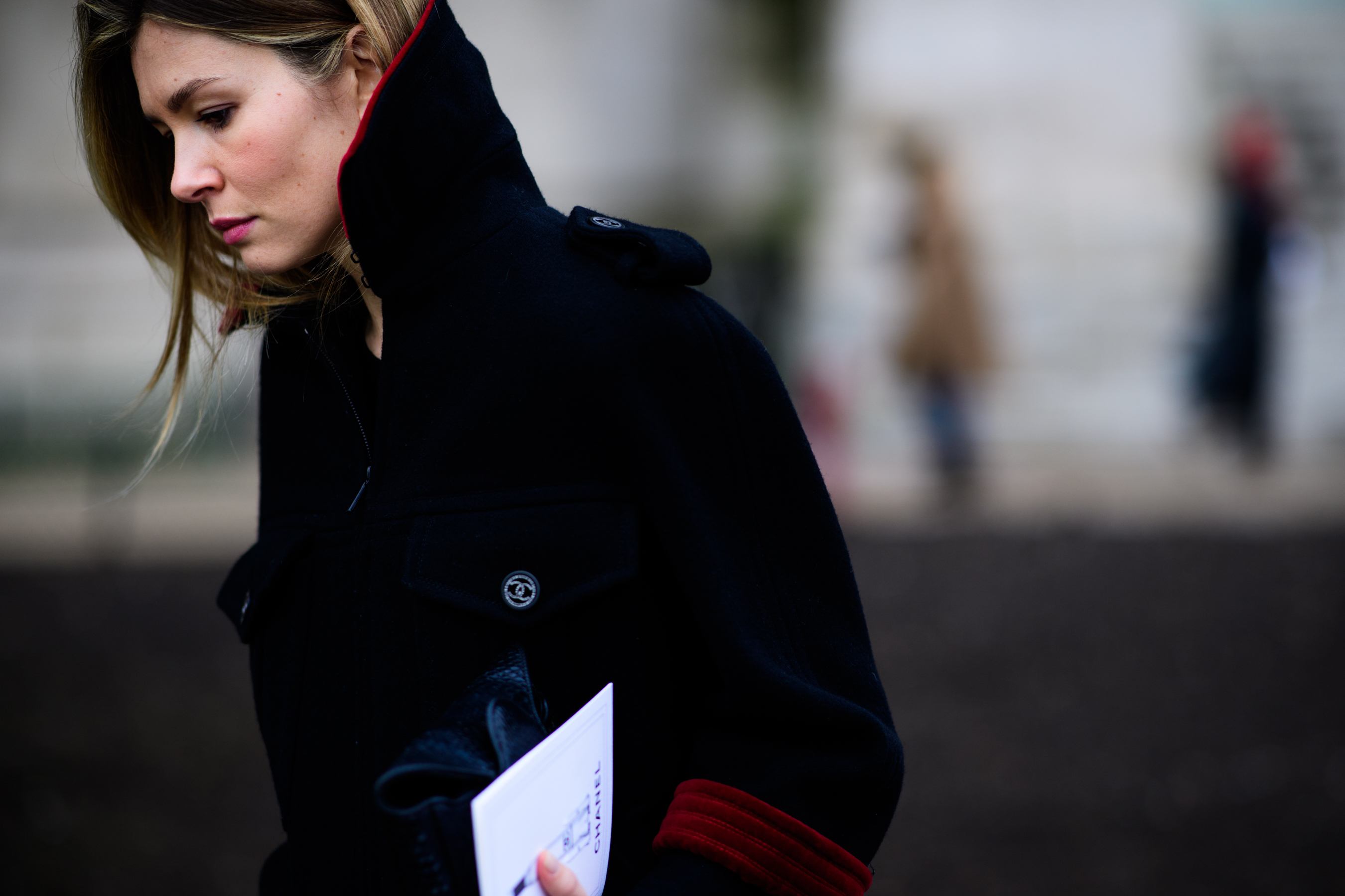 Woman wearing black coat