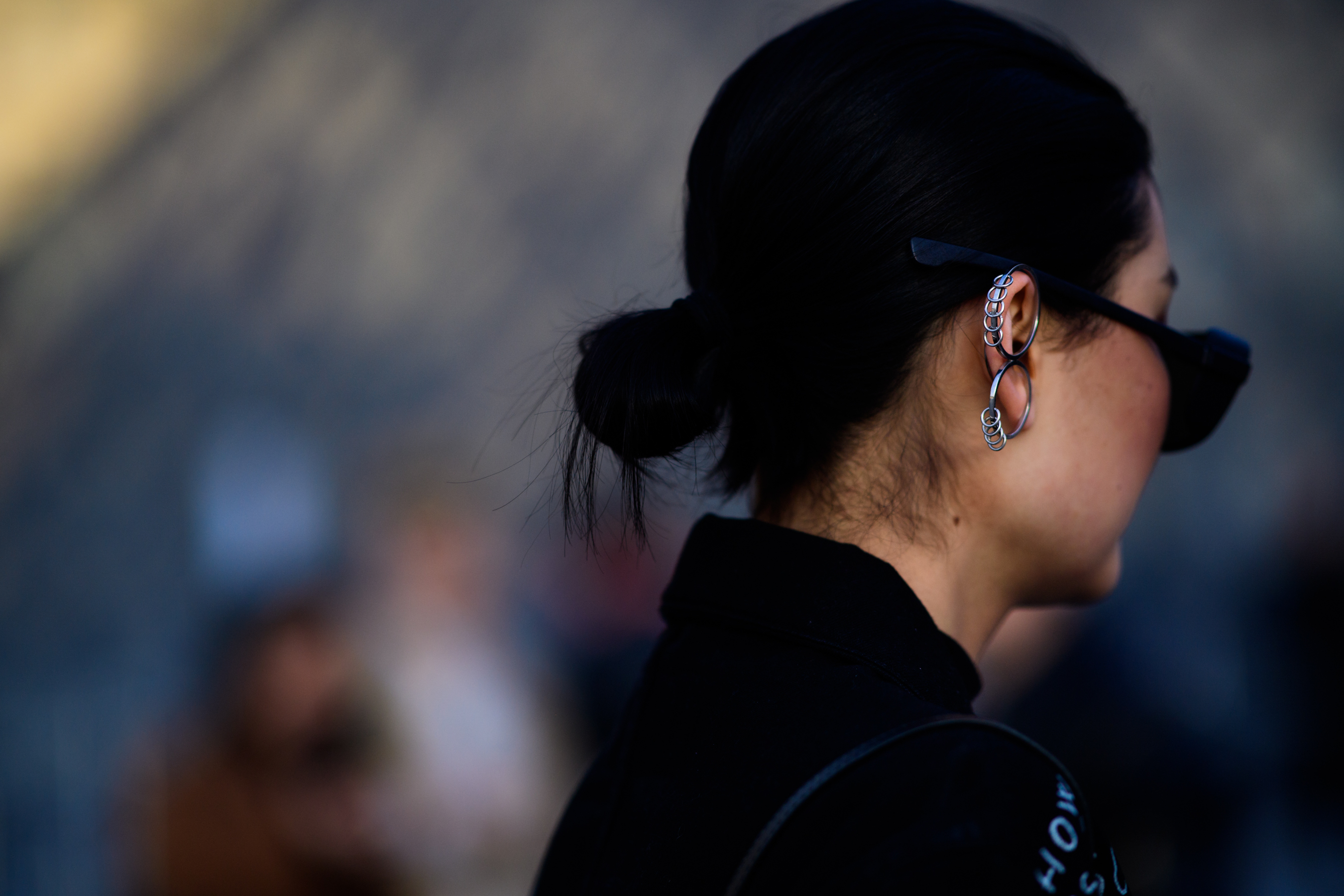 Woman wearing silver earring