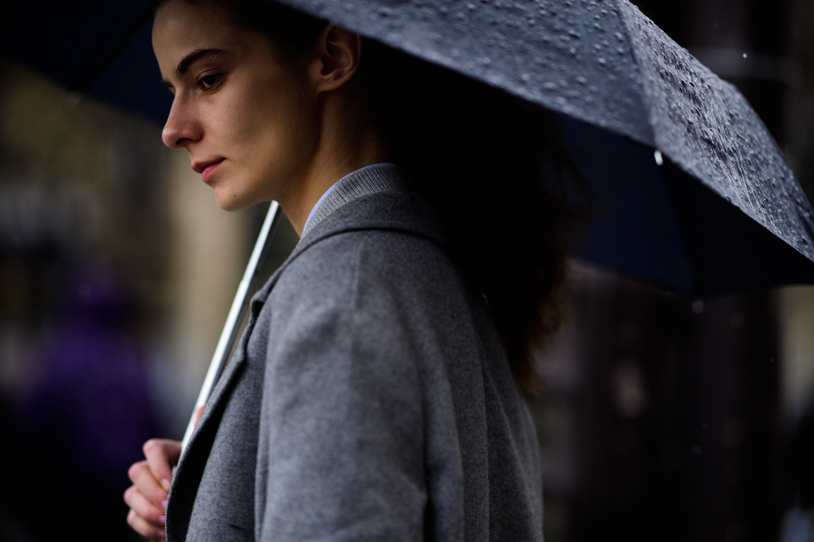 Russian model wearing gray coat