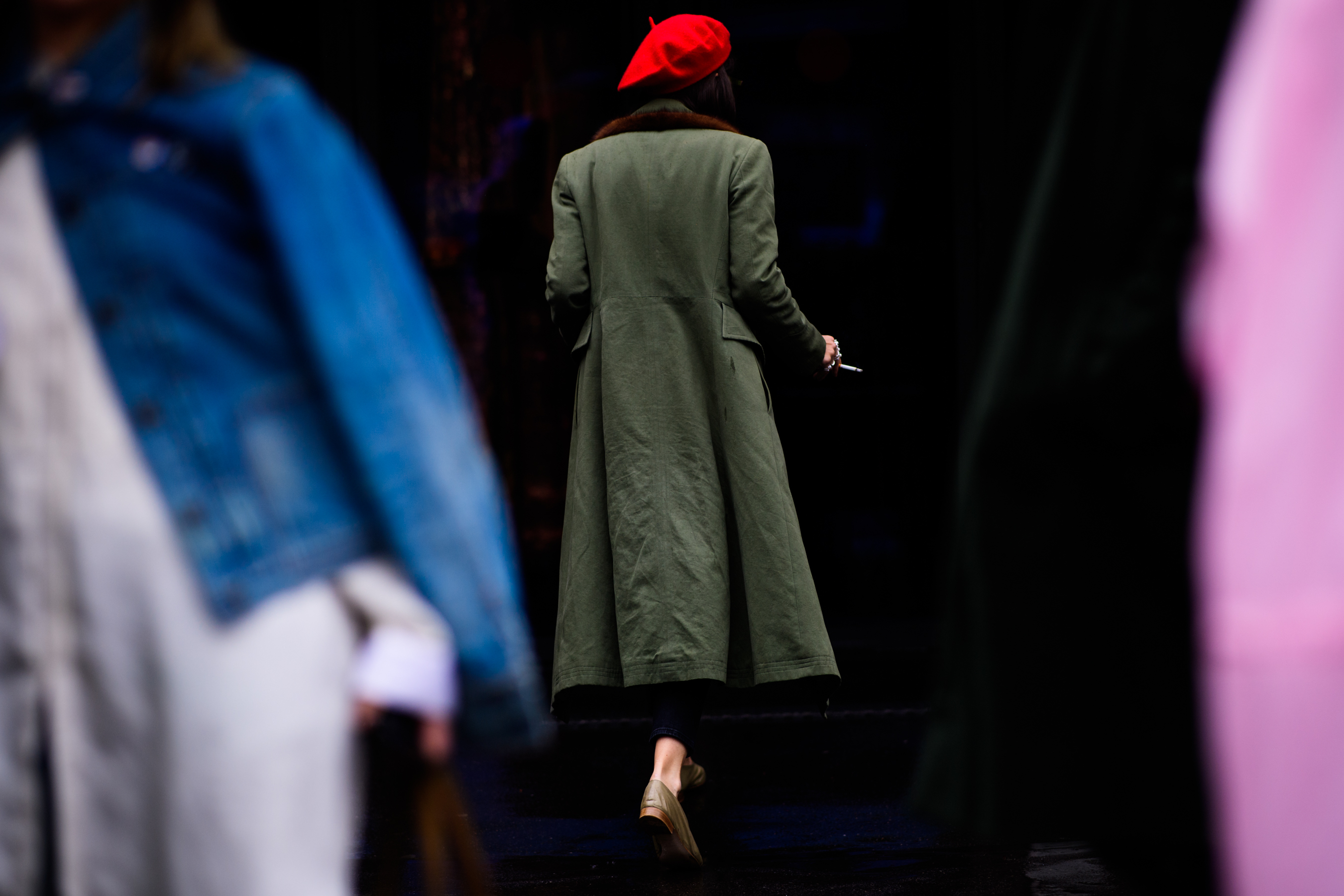 Italian stylist wearing red beret