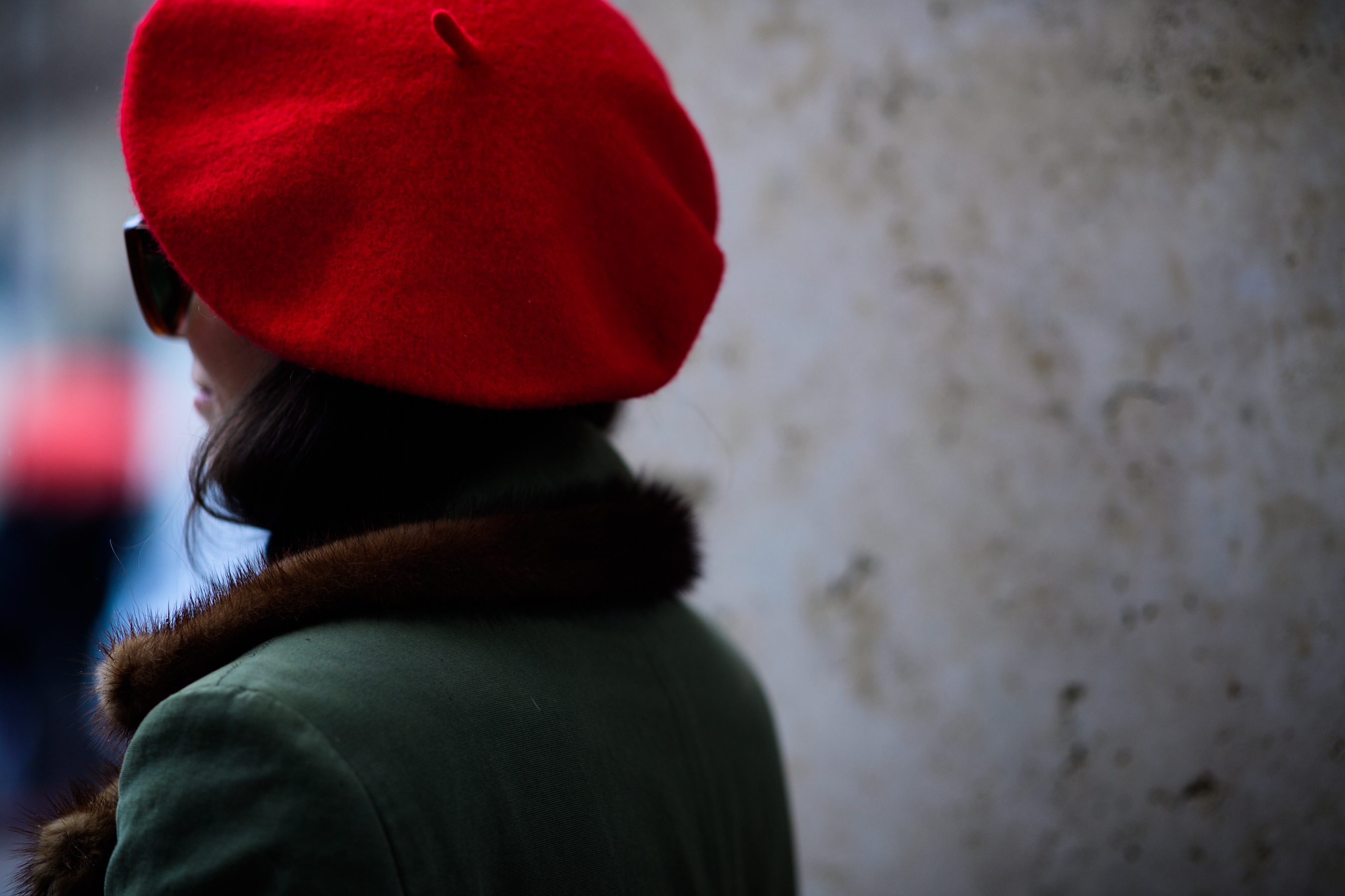 Italian stylist wearing red beret