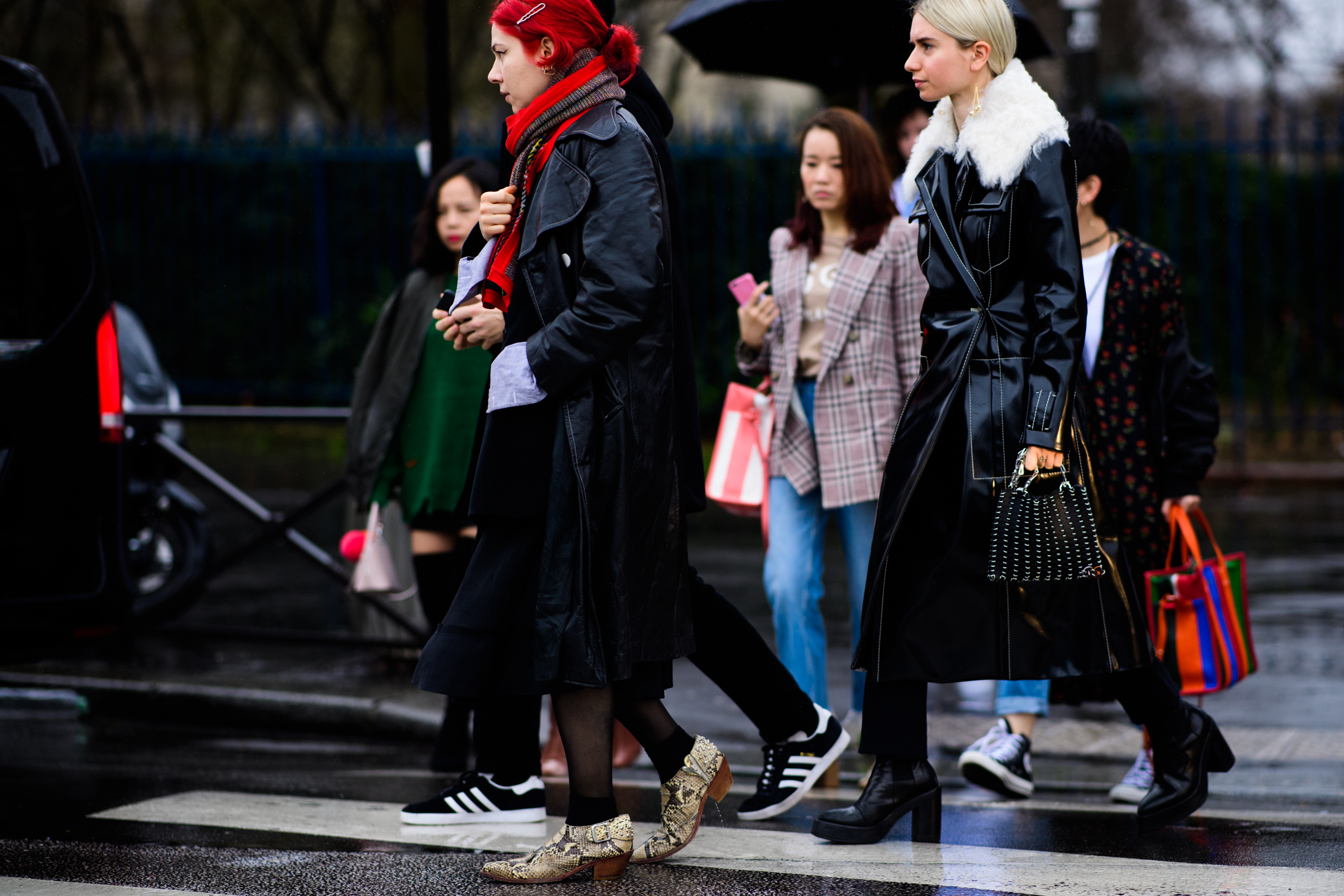 Dazed editors wearing leather coats