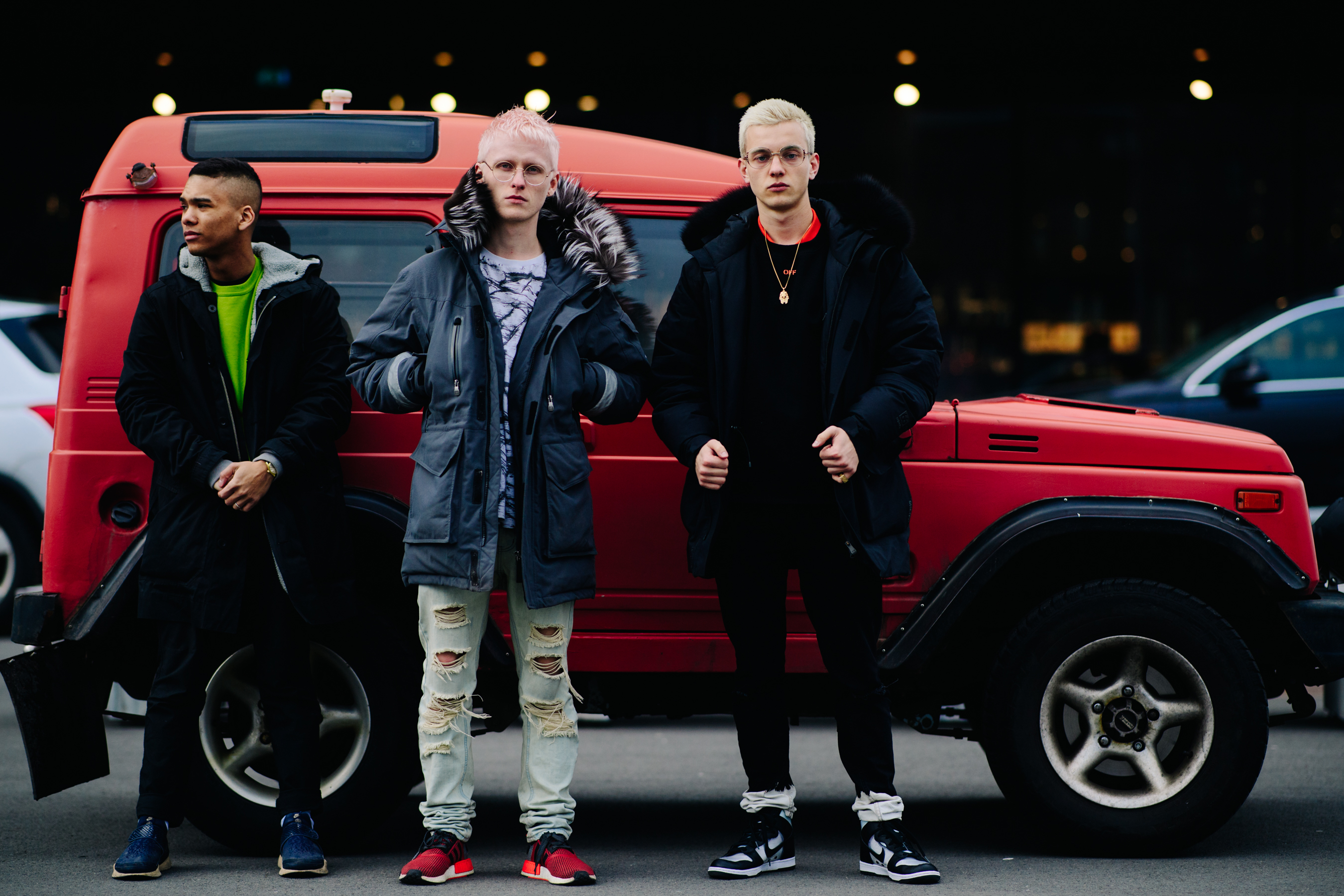 Three boys wearing Adidas NMD and Off-White